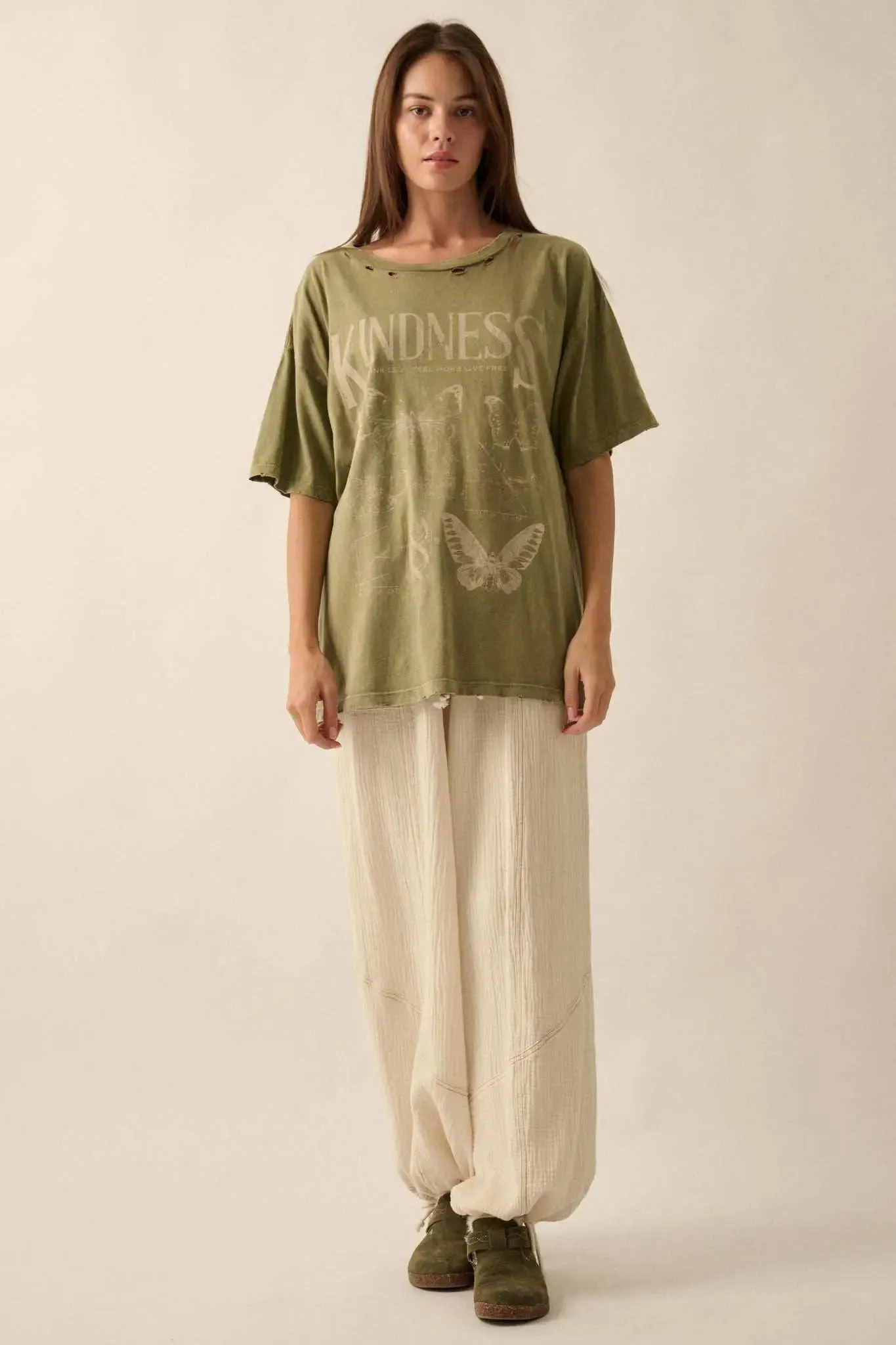 Butterfly Kindness Distressed Oversize Graphic Tee sold by Promesa product image thumbnail 5