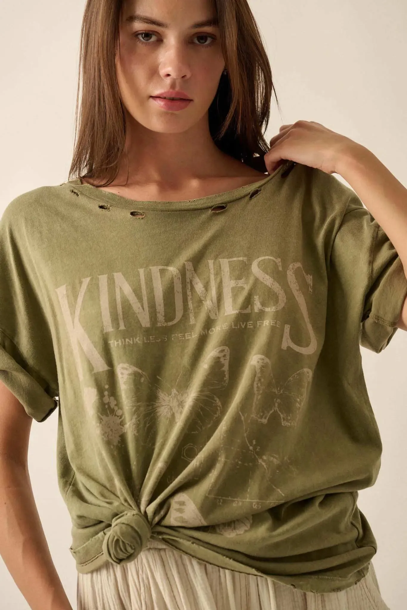 Butterfly Kindness Distressed Oversize Graphic Tee sold by Promesa product image thumbnail 2