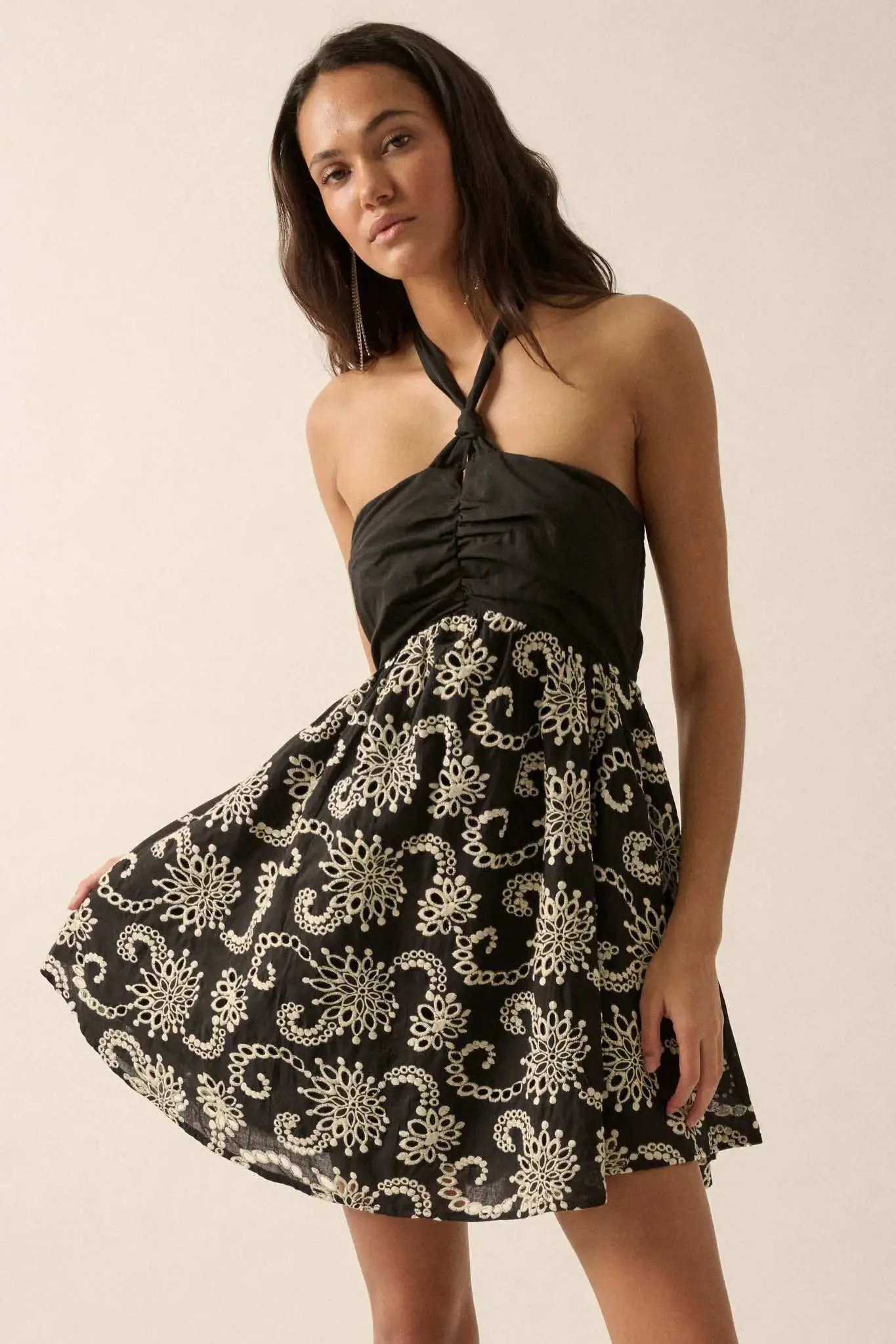 Spin Me Around Embroidered Halter Mini Dress sold by Promesa product image thumbnail 3