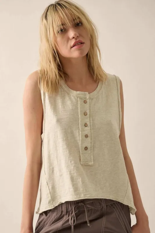 Easy Fit Cotton Slub Half-Button Henley Tank Top made by Promesa