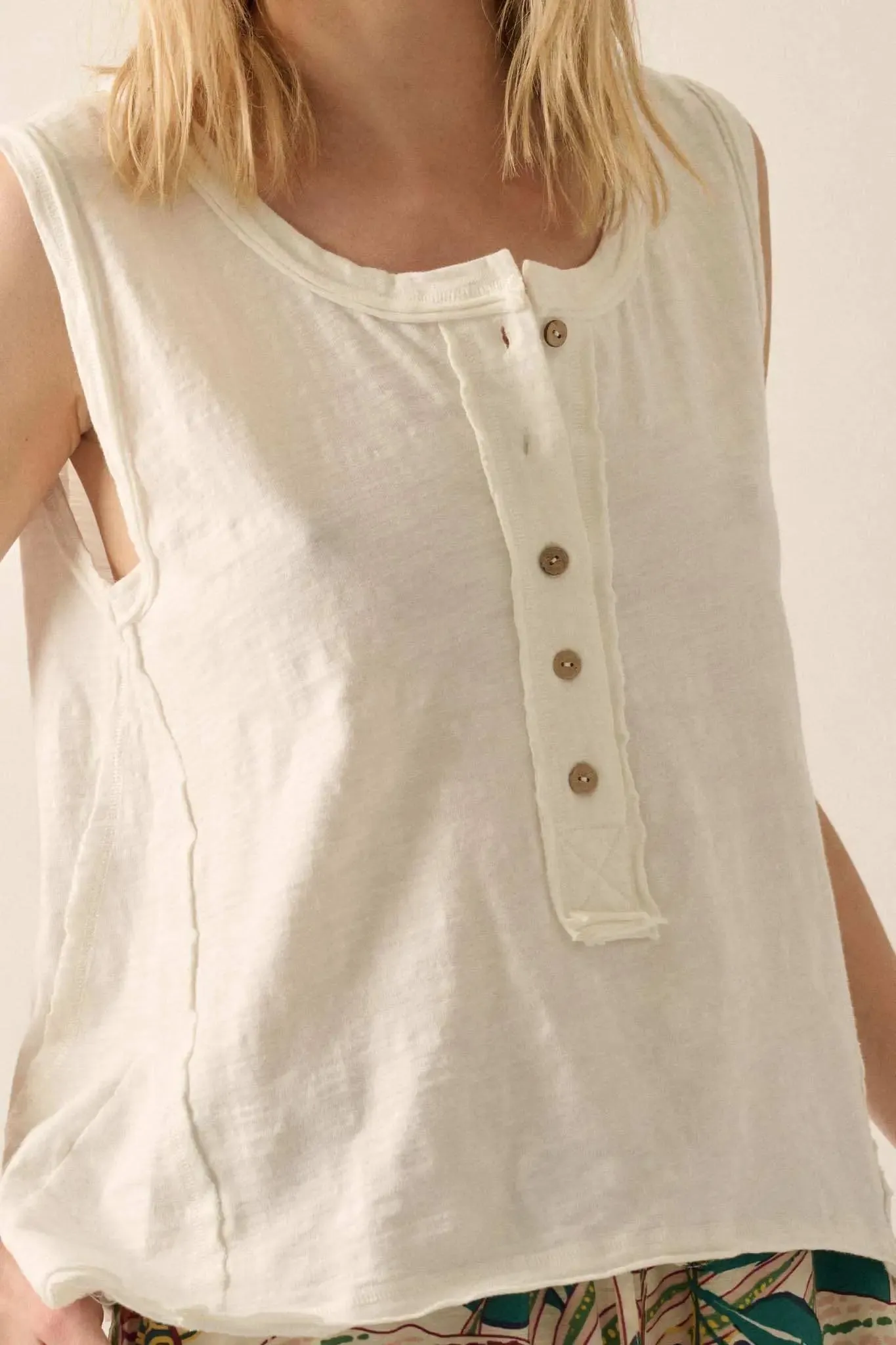 Easy Fit Cotton Slub Half-Button Henley Tank Top sold by Promesa product image thumbnail 4