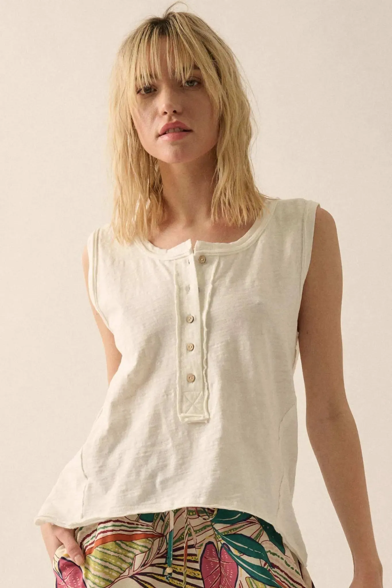 Easy Fit Cotton Slub Half-Button Henley Tank Top sold by Promesa product image thumbnail 2