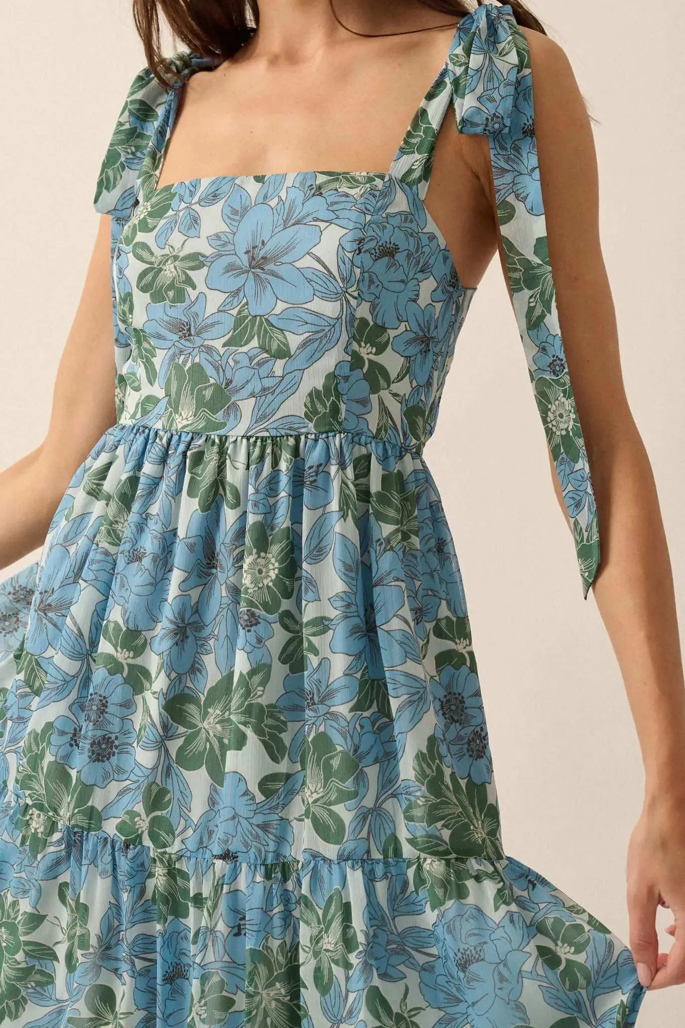 Borneo Bliss Floral Chiffon Tiered Ruffle Midi Dress sold by Promesa product image thumbnail 5