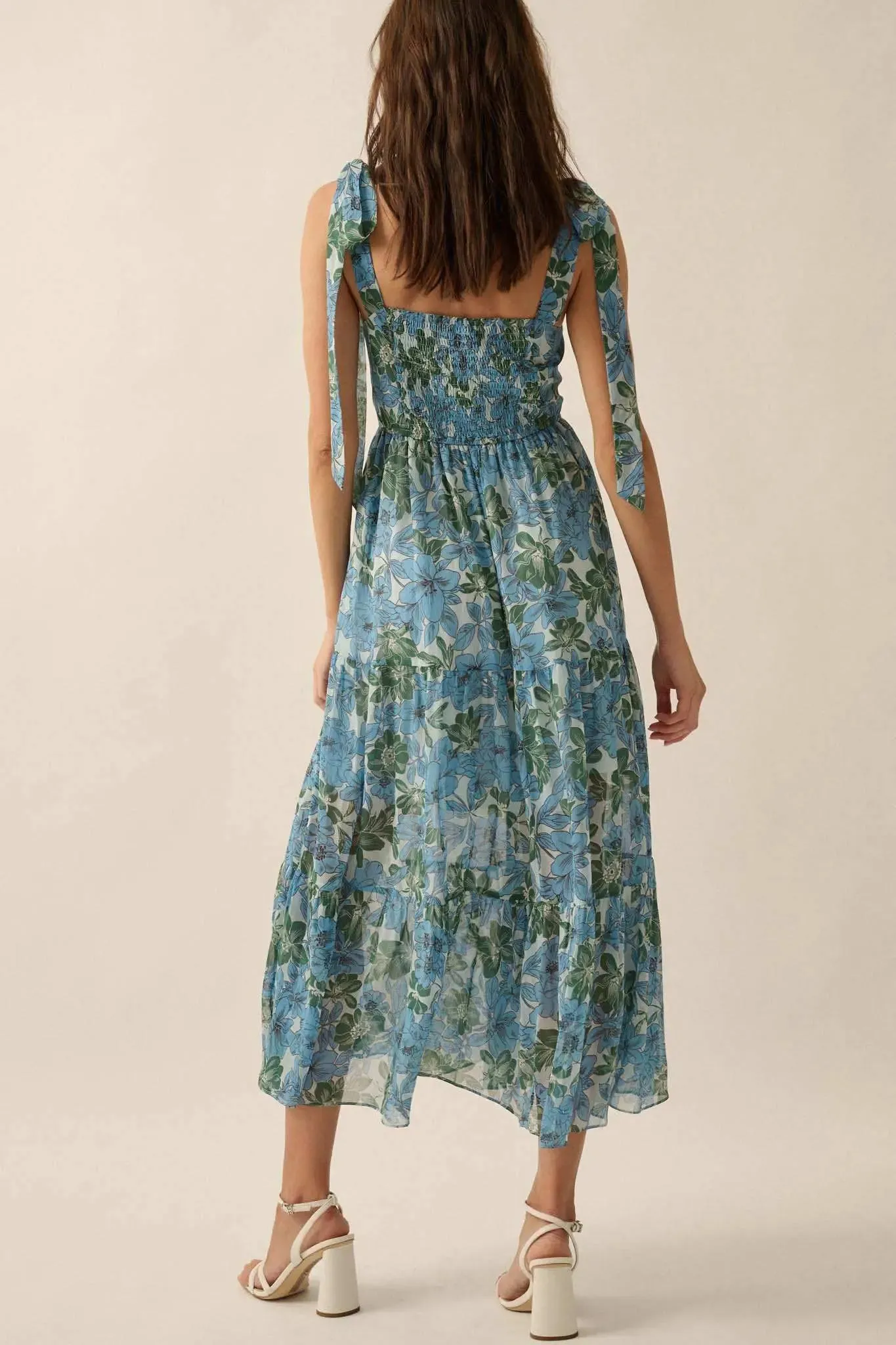 Borneo Bliss Floral Chiffon Tiered Ruffle Midi Dress sold by Promesa product image thumbnail 2