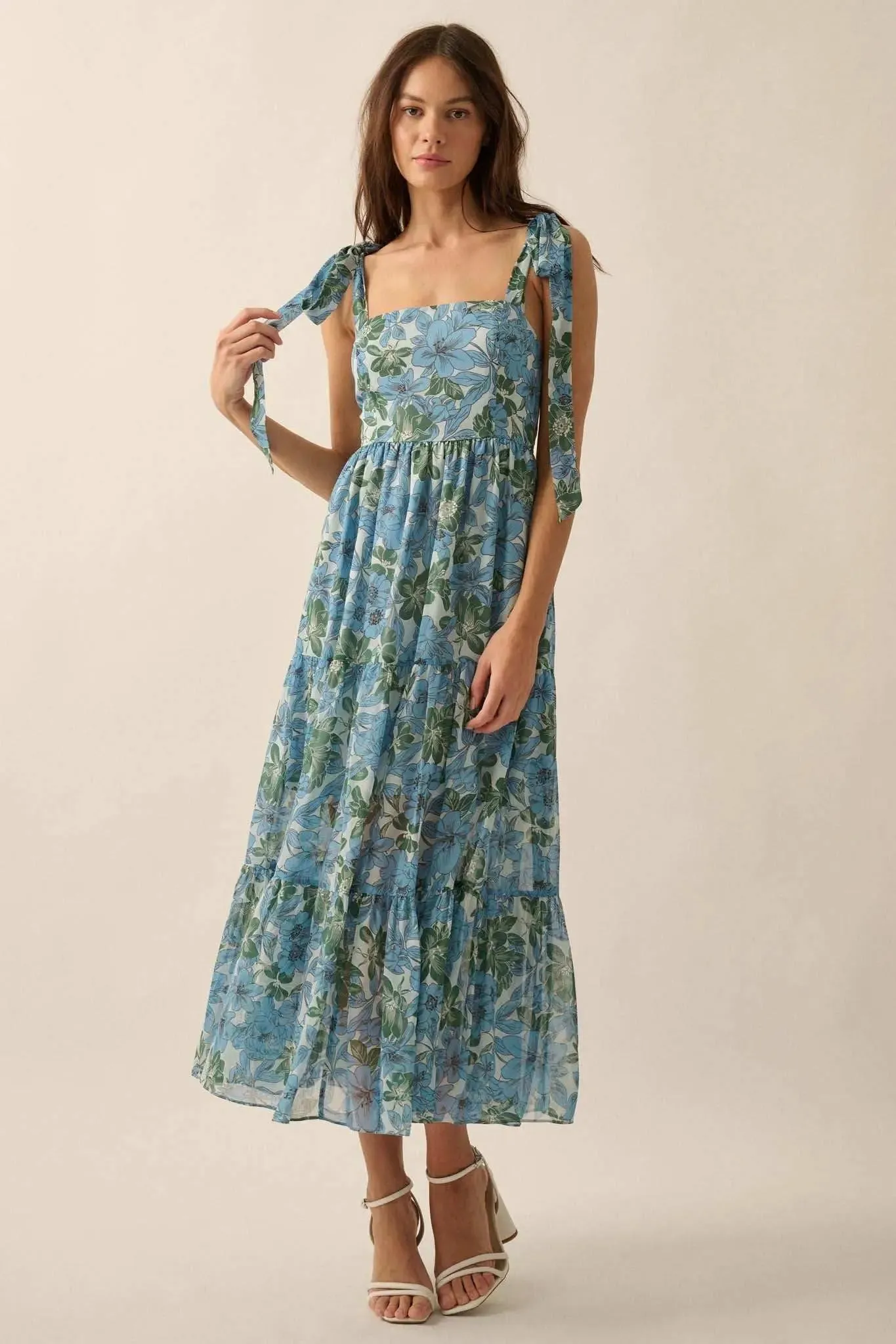 Borneo Bliss Floral Chiffon Tiered Ruffle Midi Dress sold by Promesa product image thumbnail 4