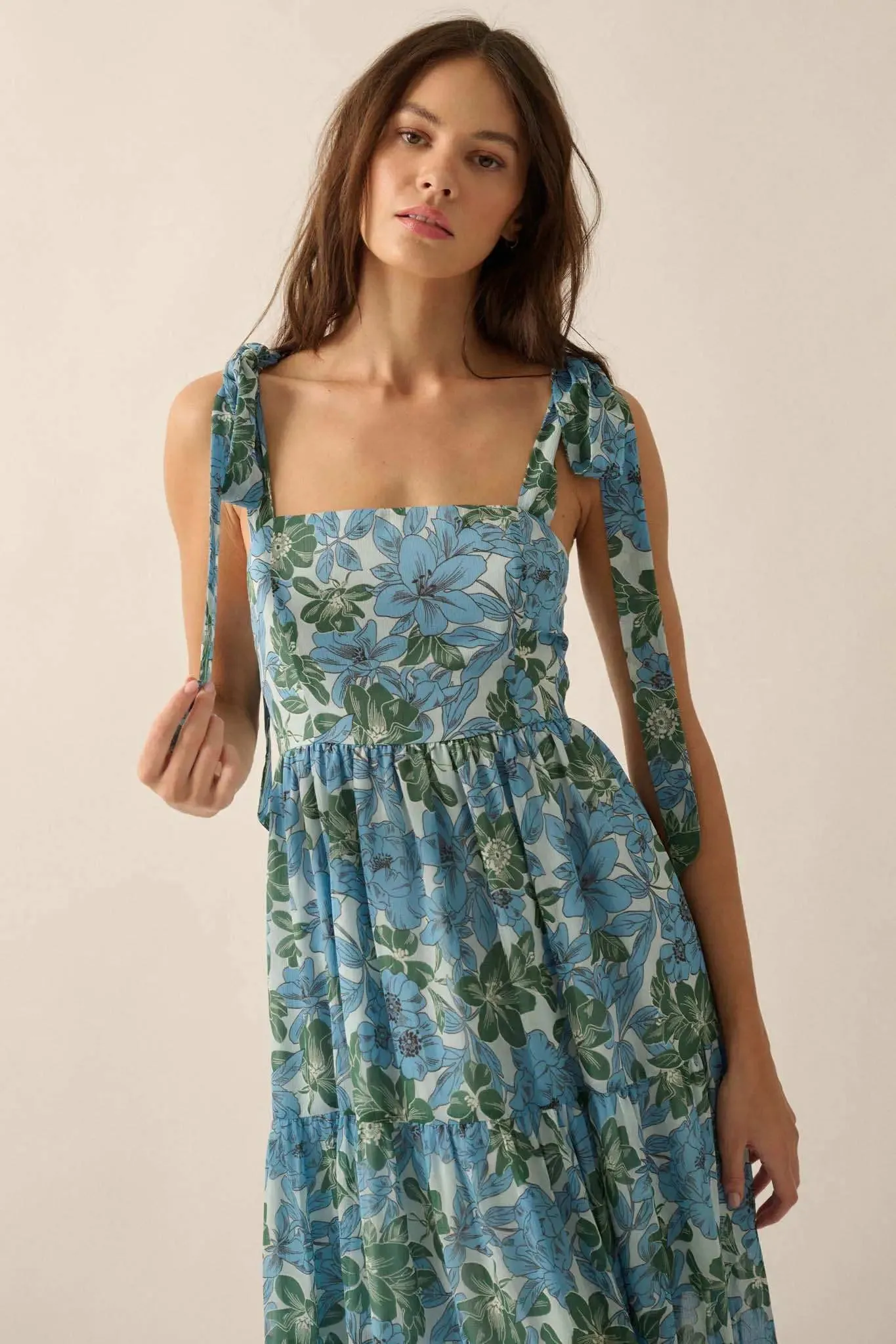 Borneo Bliss Floral Chiffon Tiered Ruffle Midi Dress sold by Promesa product image thumbnail 3