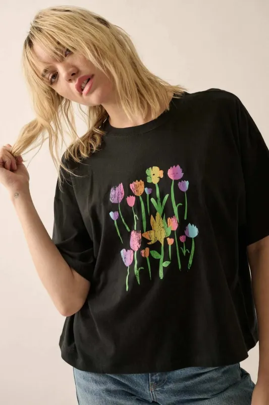 Prismatic Blooms Vintage-Print Flower Graphic Tee sold by Promesa