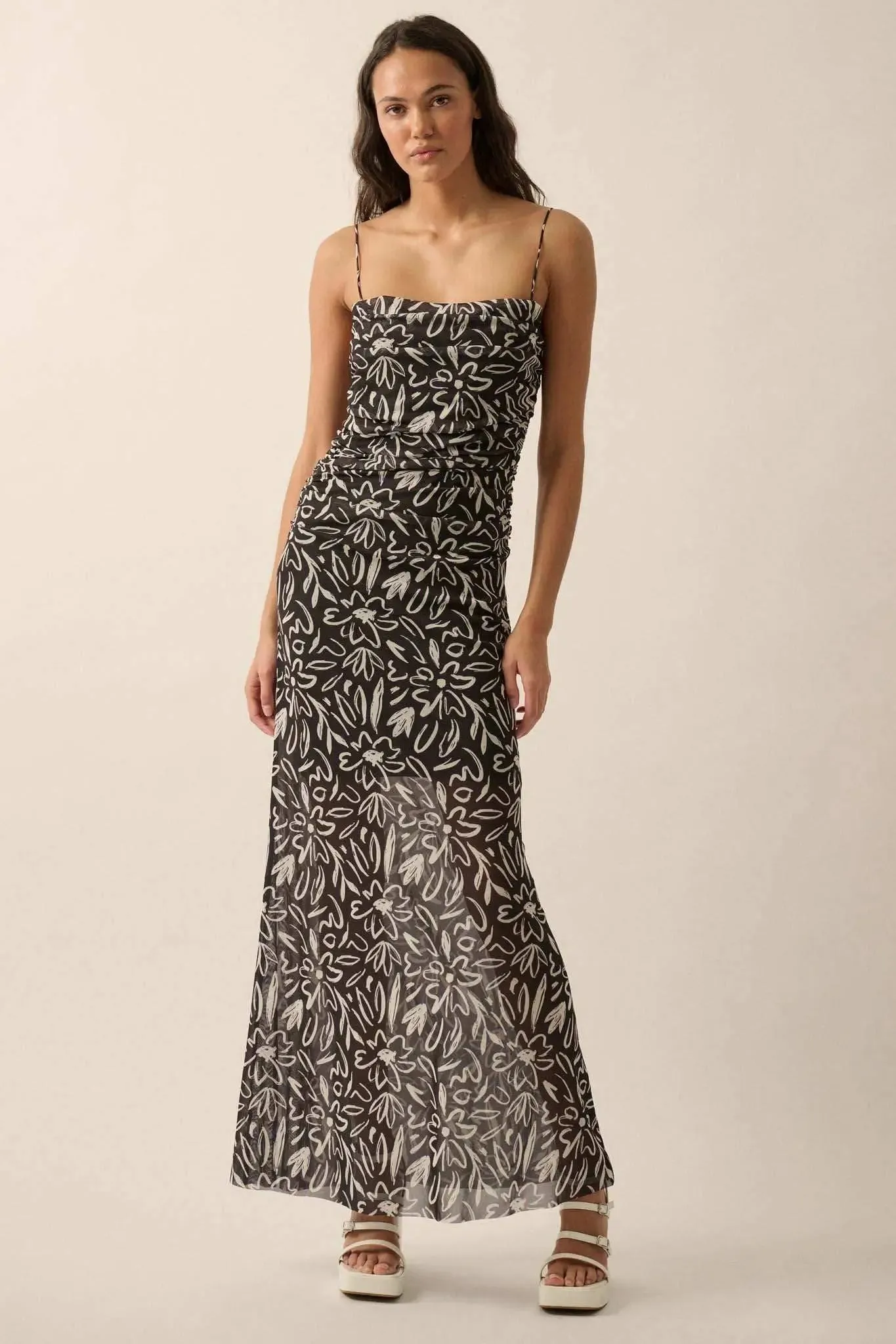 Avant Garden Floral-Print Mesh Ruched Maxi Dress sold by Promesa product image thumbnail 2