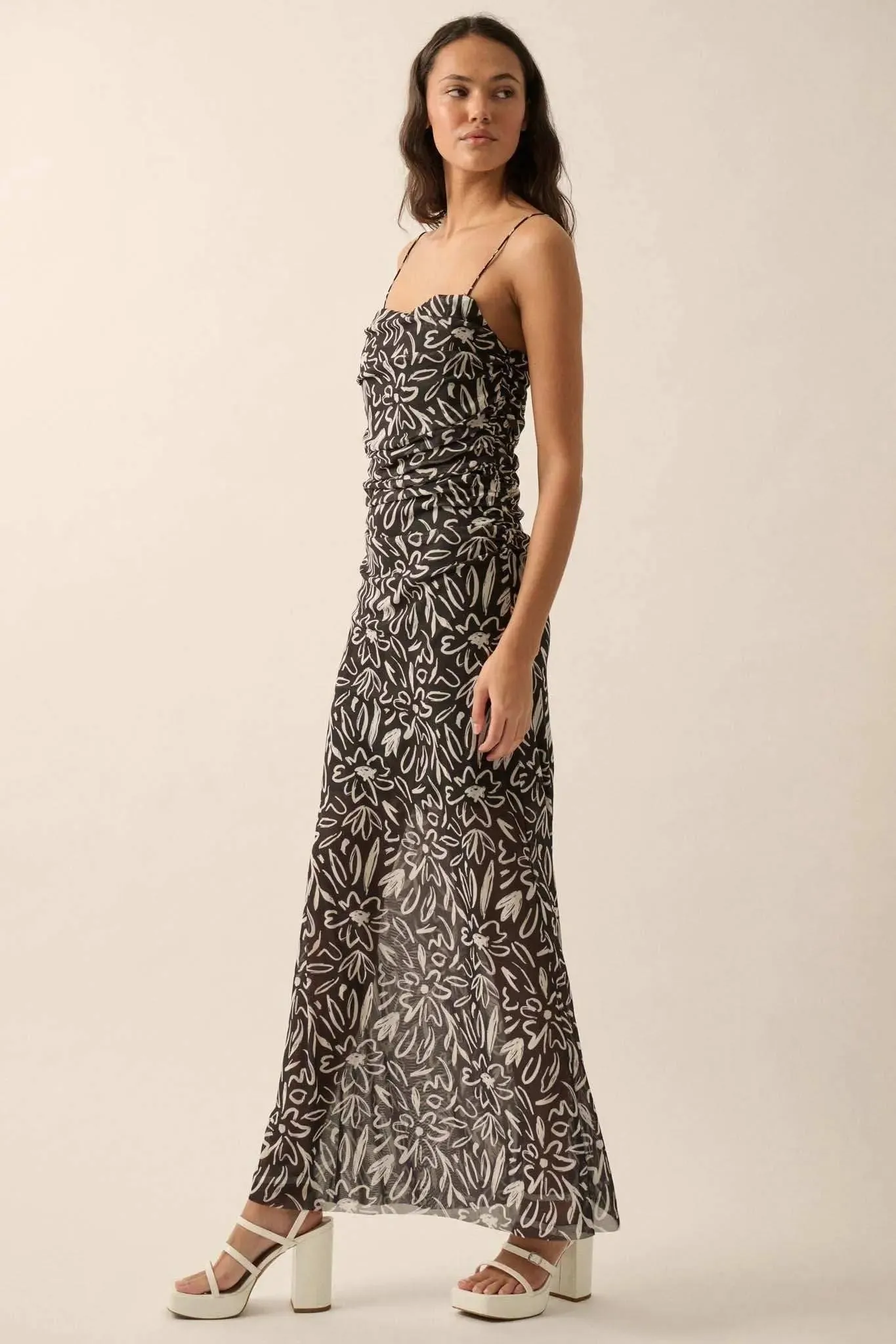 Avant Garden Floral-Print Mesh Ruched Maxi Dress sold by Promesa product image thumbnail 5