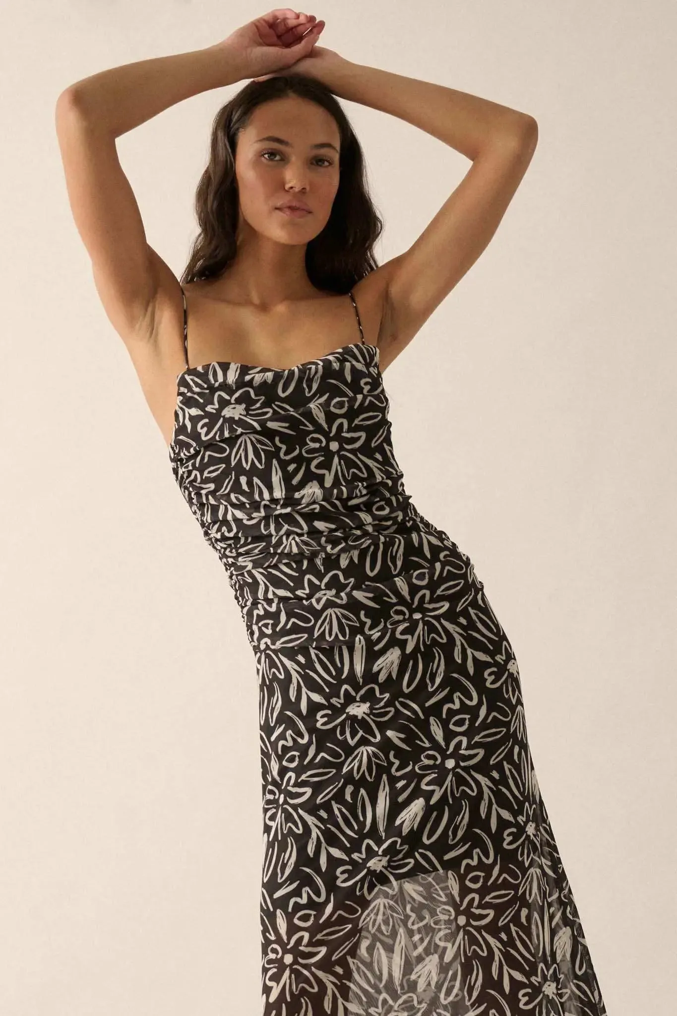 Avant Garden Floral-Print Mesh Ruched Maxi Dress sold by Promesa product image thumbnail 4