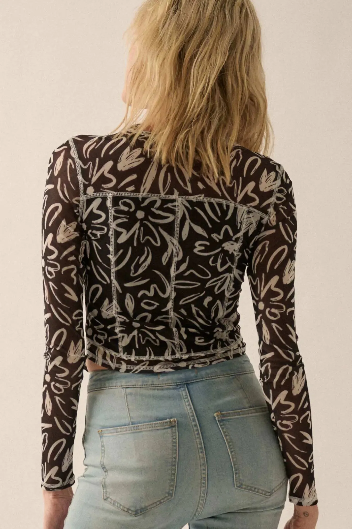 Modern Blossoms Floral-Print Mesh Exposed-Seam Top sold by Promesa product image thumbnail 2