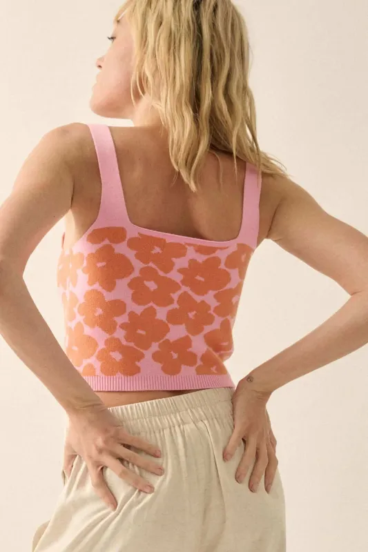 Flower Shop Floral Knit Cropped Sweater Tank Top sold by Promesa