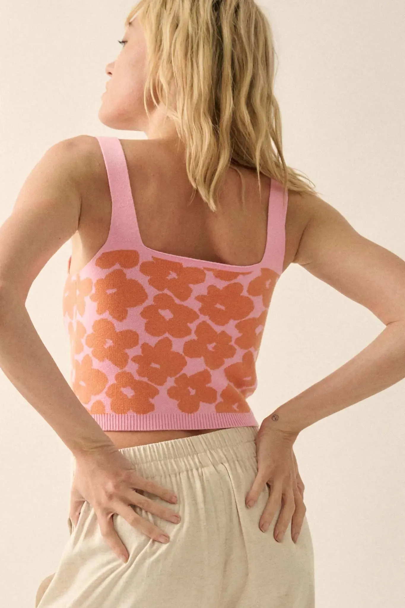 Flower Shop Floral Knit Cropped Sweater Tank Top sold by Promesa