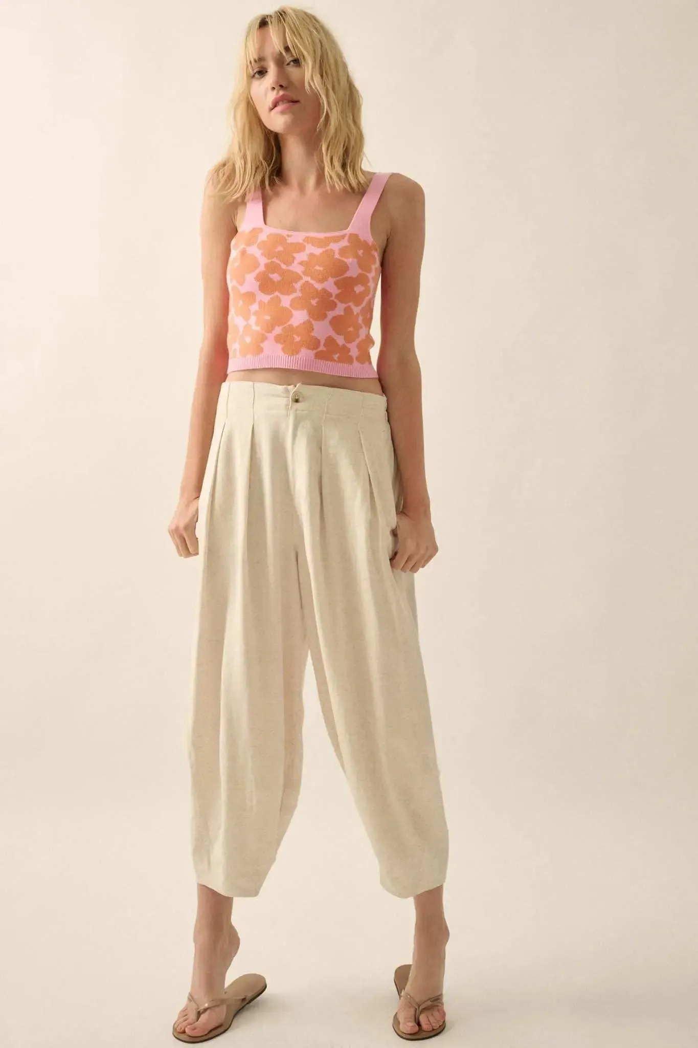 Flower Shop Floral Knit Cropped Sweater Tank Top sold by Promesa product image thumbnail 3
