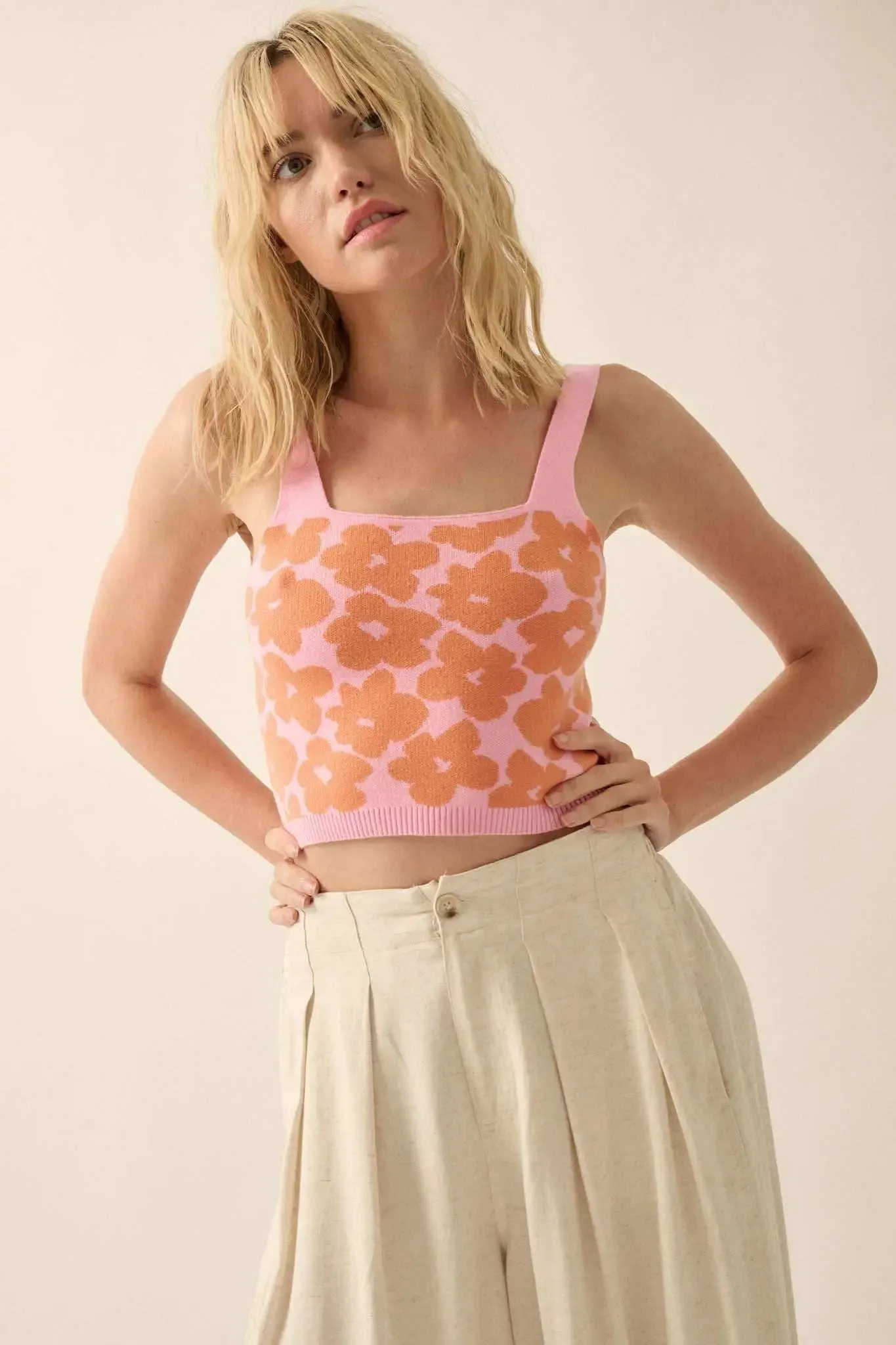 Flower Shop Floral Knit Cropped Sweater Tank Top sold by Promesa product image thumbnail 2