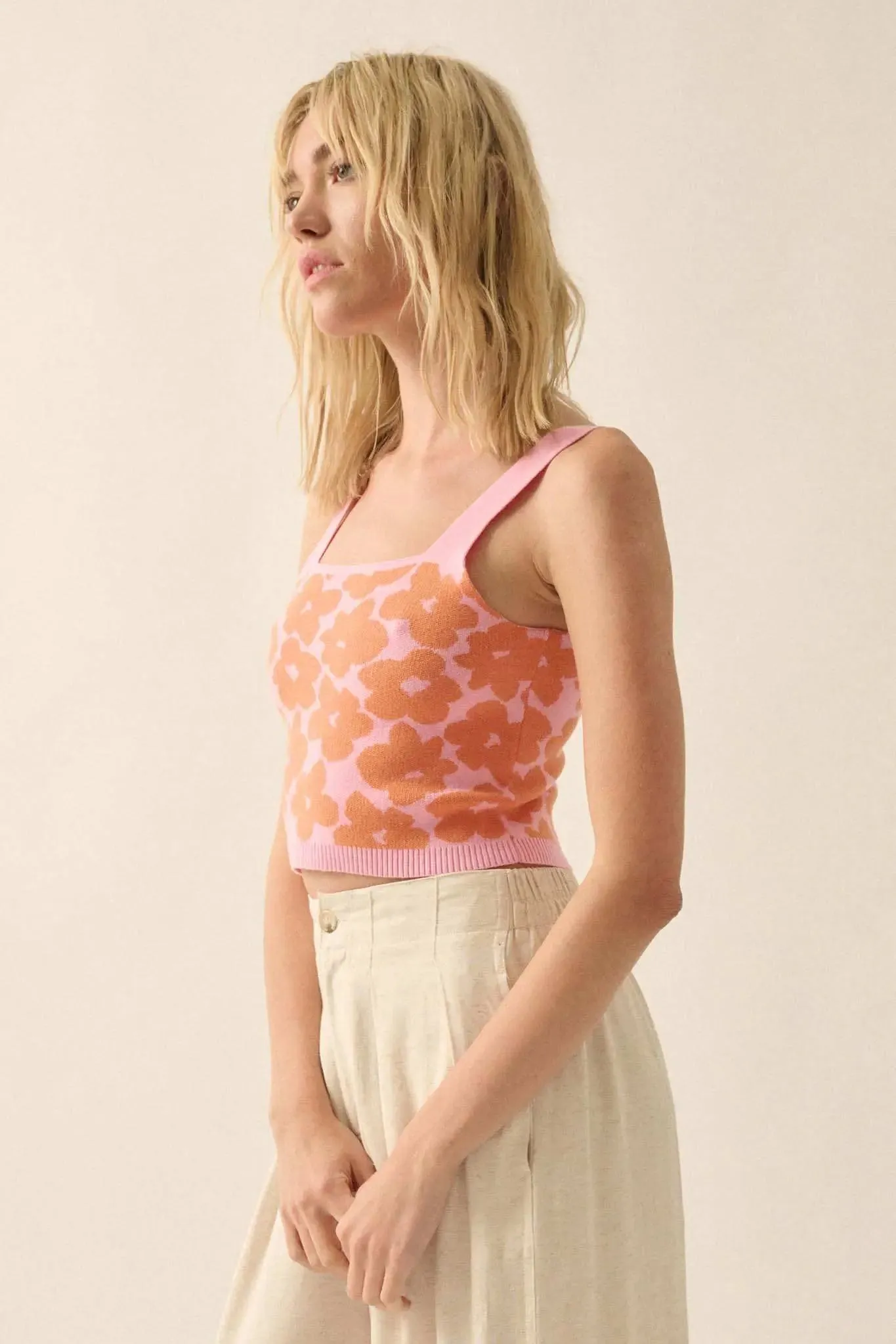 Flower Shop Floral Knit Cropped Sweater Tank Top sold by Promesa product image thumbnail 5