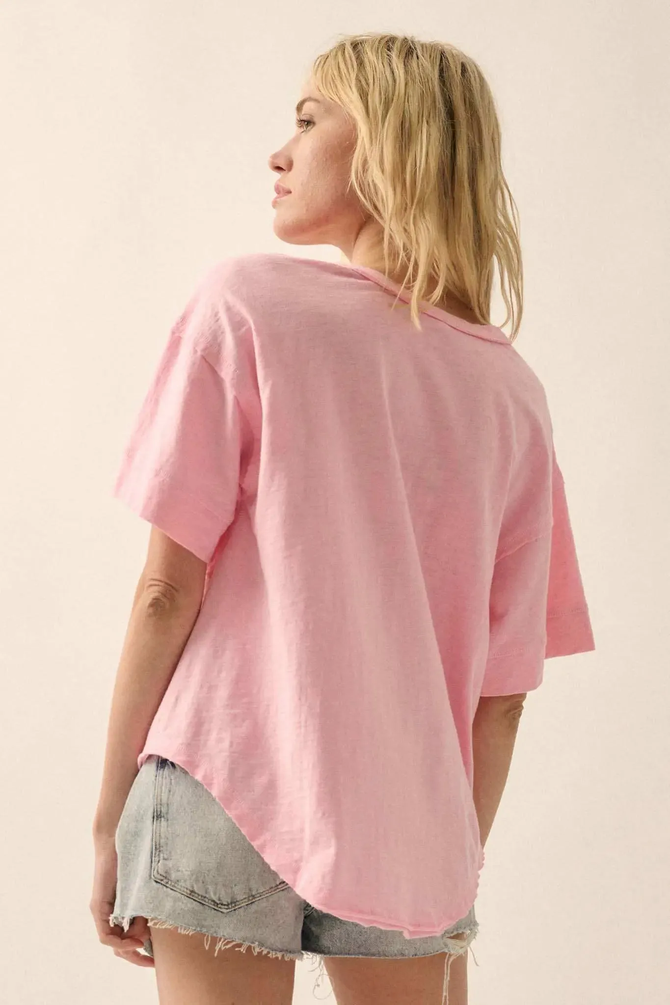 Easy Fit Vintage-Wash Exposed-Seam Henley Tee sold by Promesa
