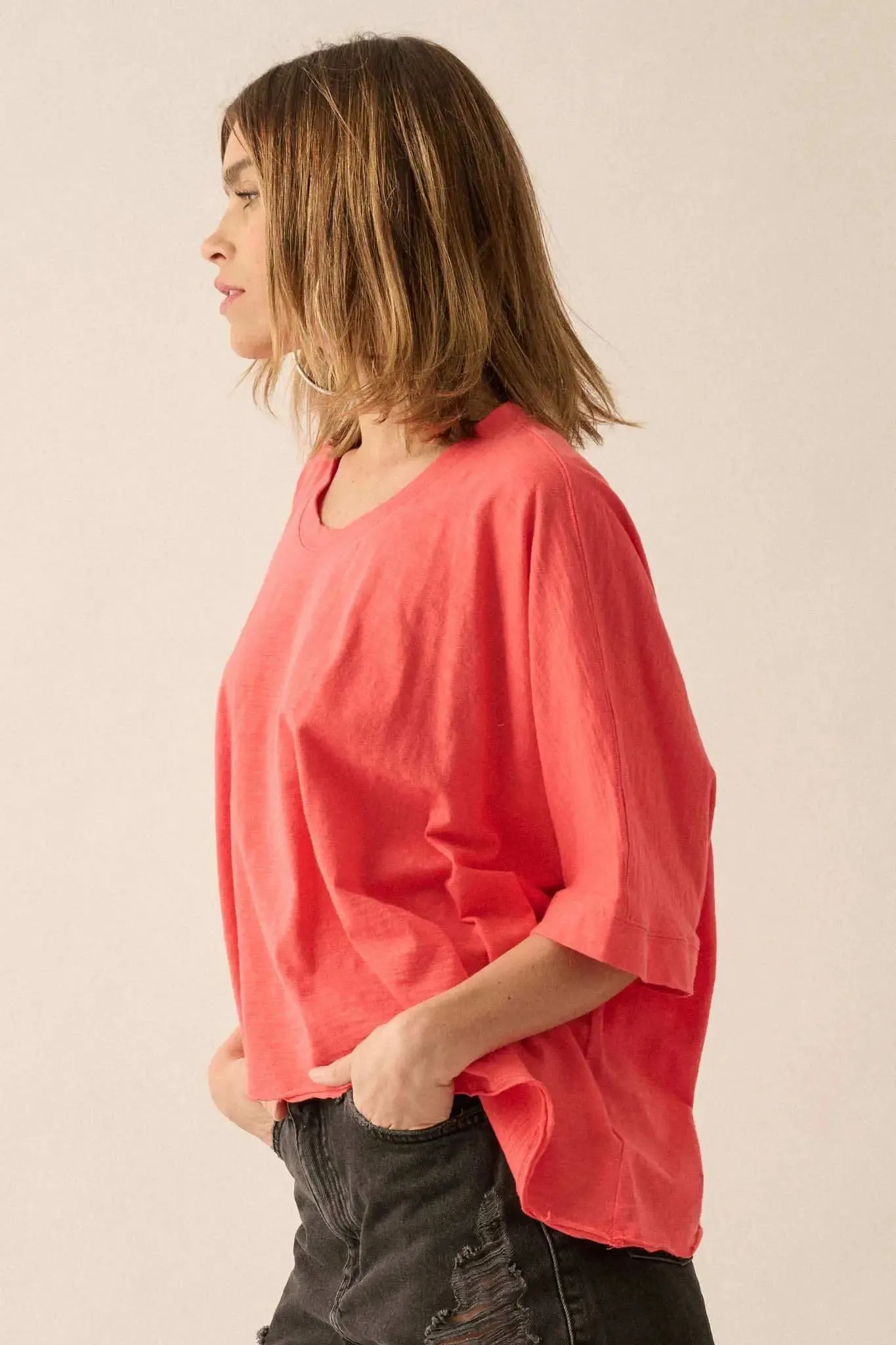 Easy Fit Vintage-Wash Cotton Oversized Boxy Tee sold by Promesa product image thumbnail 3