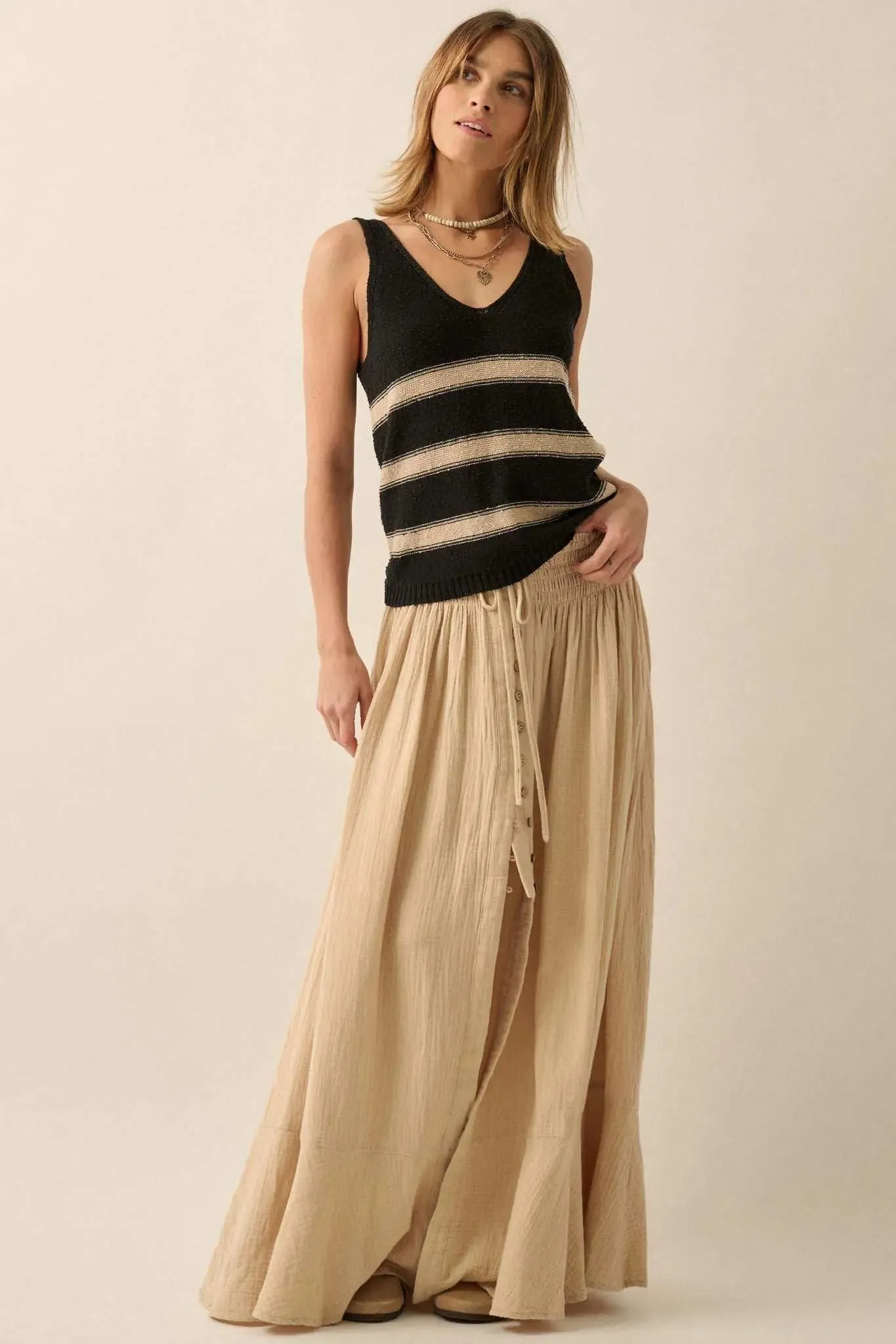 Time Flies Striped Textured Knit Sweater Tank Top sold by Promesa product image thumbnail 3