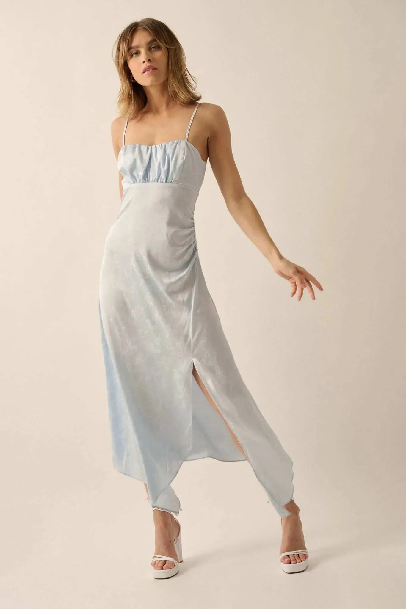 Take a Bow Satin Jacquard Asymmetrical Midi Dress sold by Promesa product image thumbnail 5