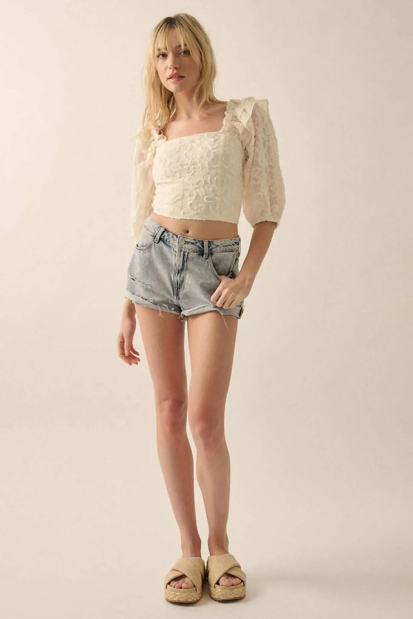 Sitting Pretty Floral Ribbon Lace Puff-Sleeve Top sold by Promesa product image thumbnail 5