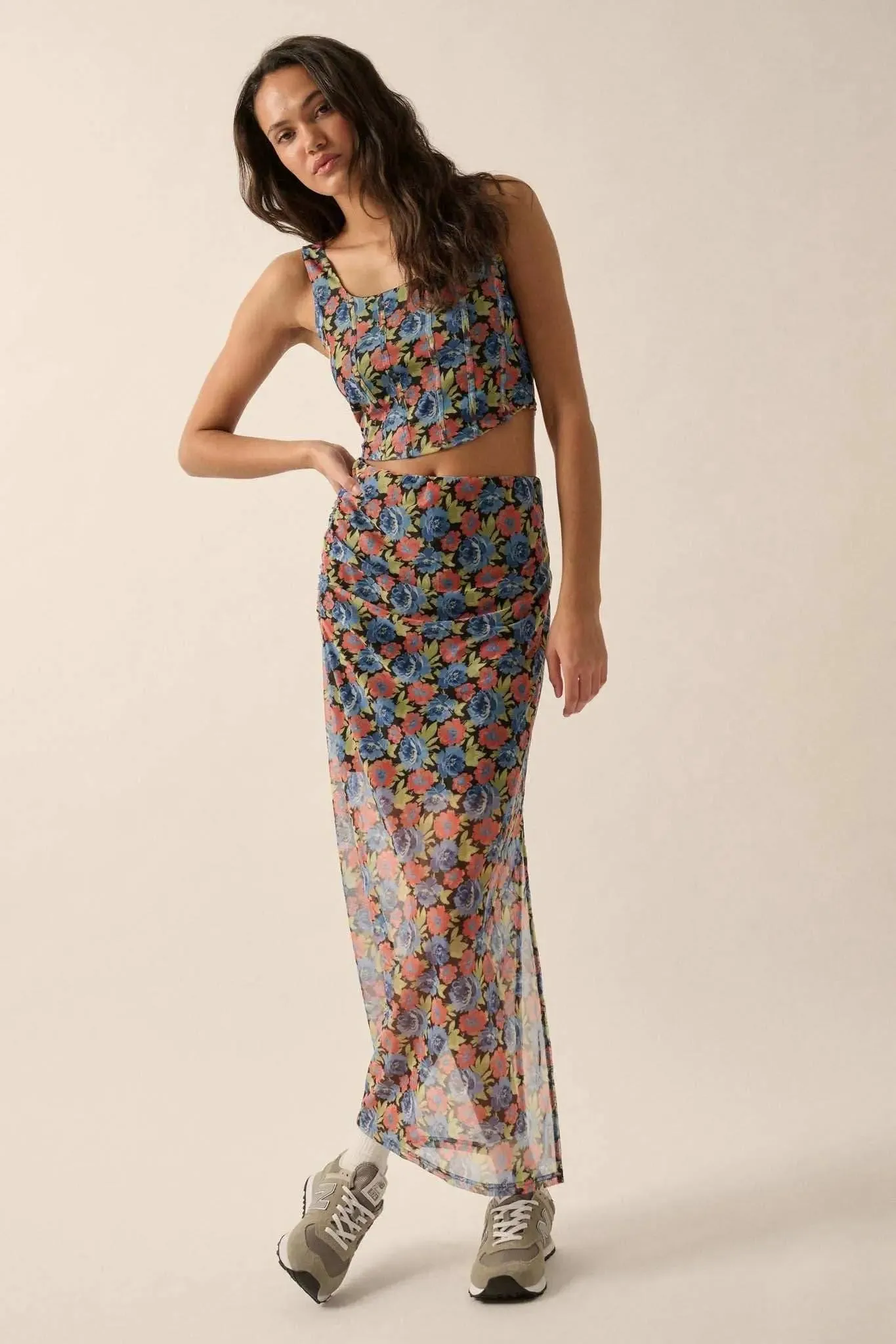 Late Night Blossoms Floral Mesh Maxi Skirt sold by Promesa product image thumbnail 3