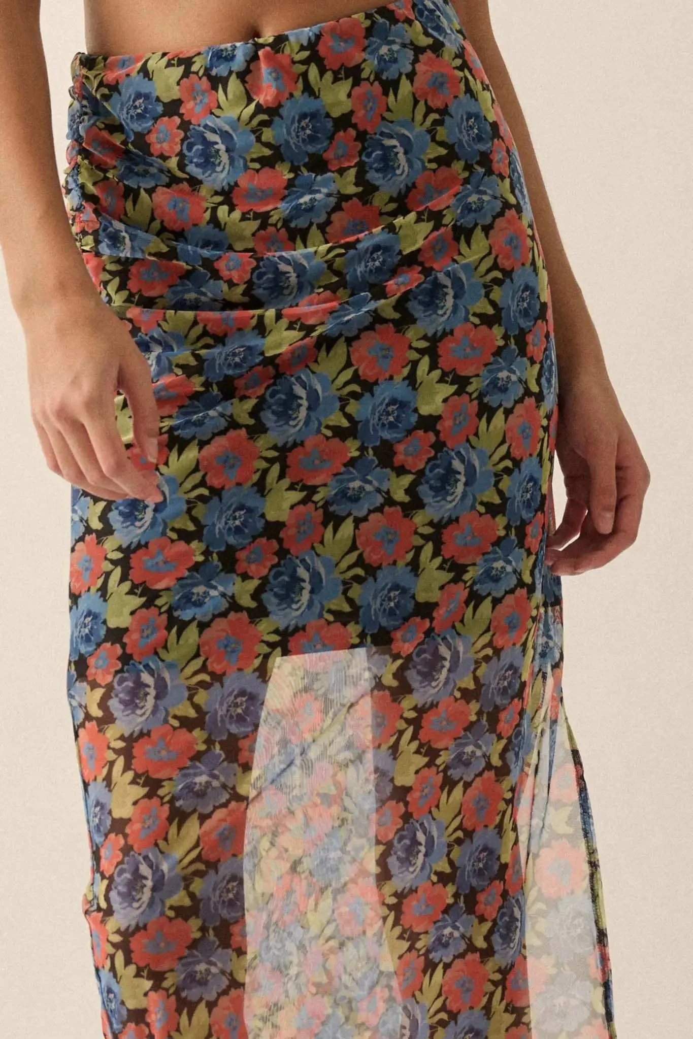 Late Night Blossoms Floral Mesh Maxi Skirt sold by Promesa product image thumbnail 4