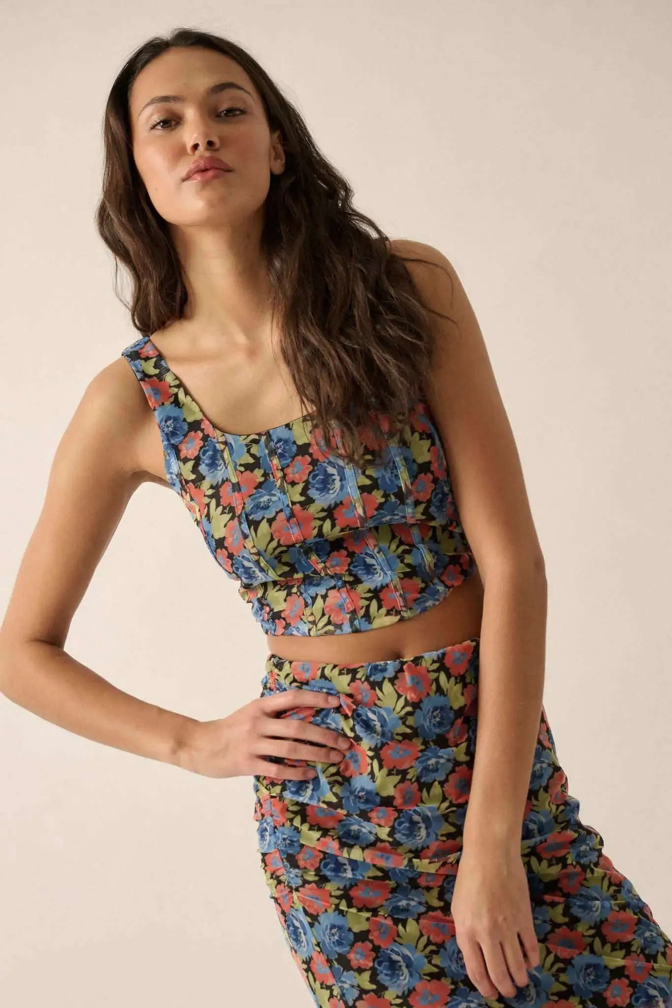 Midnight Blooms Floral Mesh Cropped Corset Top sold by Promesa product image thumbnail 3