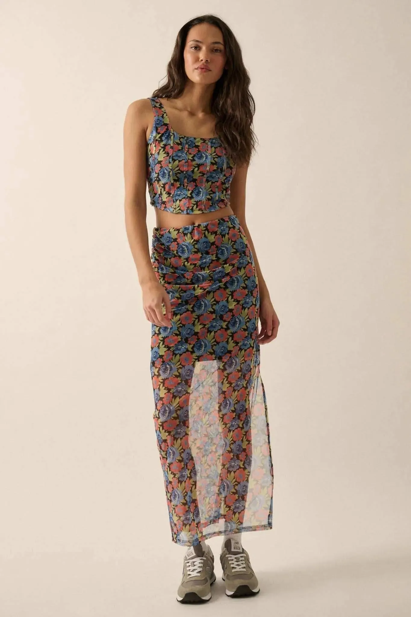 Midnight Blooms Floral Mesh Cropped Corset Top sold by Promesa product image thumbnail 5