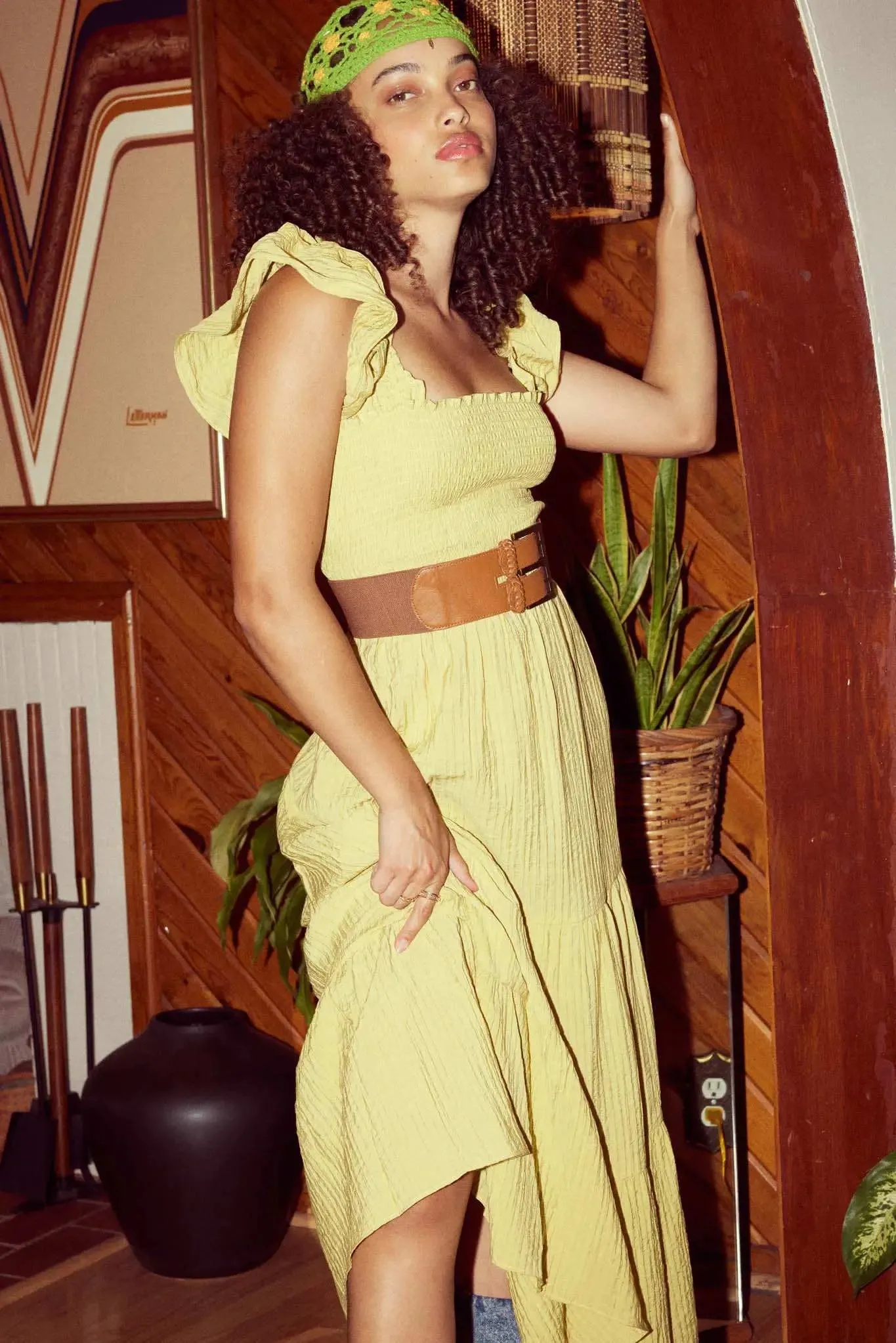 Spring Fling Textured Stripe Ruffle Midi Dress sold by Promesa