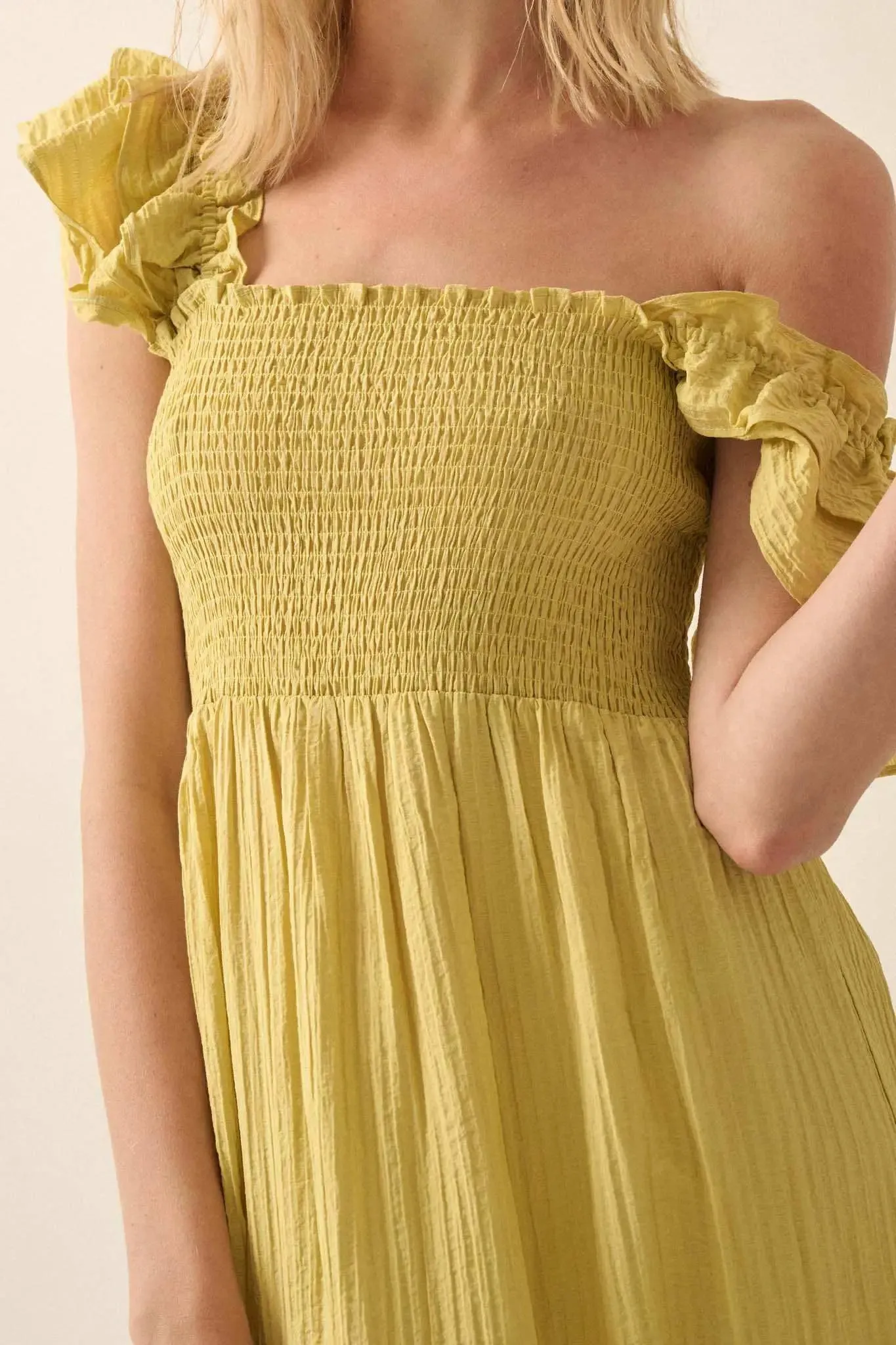 Spring Fling Textured Stripe Ruffle Midi Dress sold by Promesa product image thumbnail 4