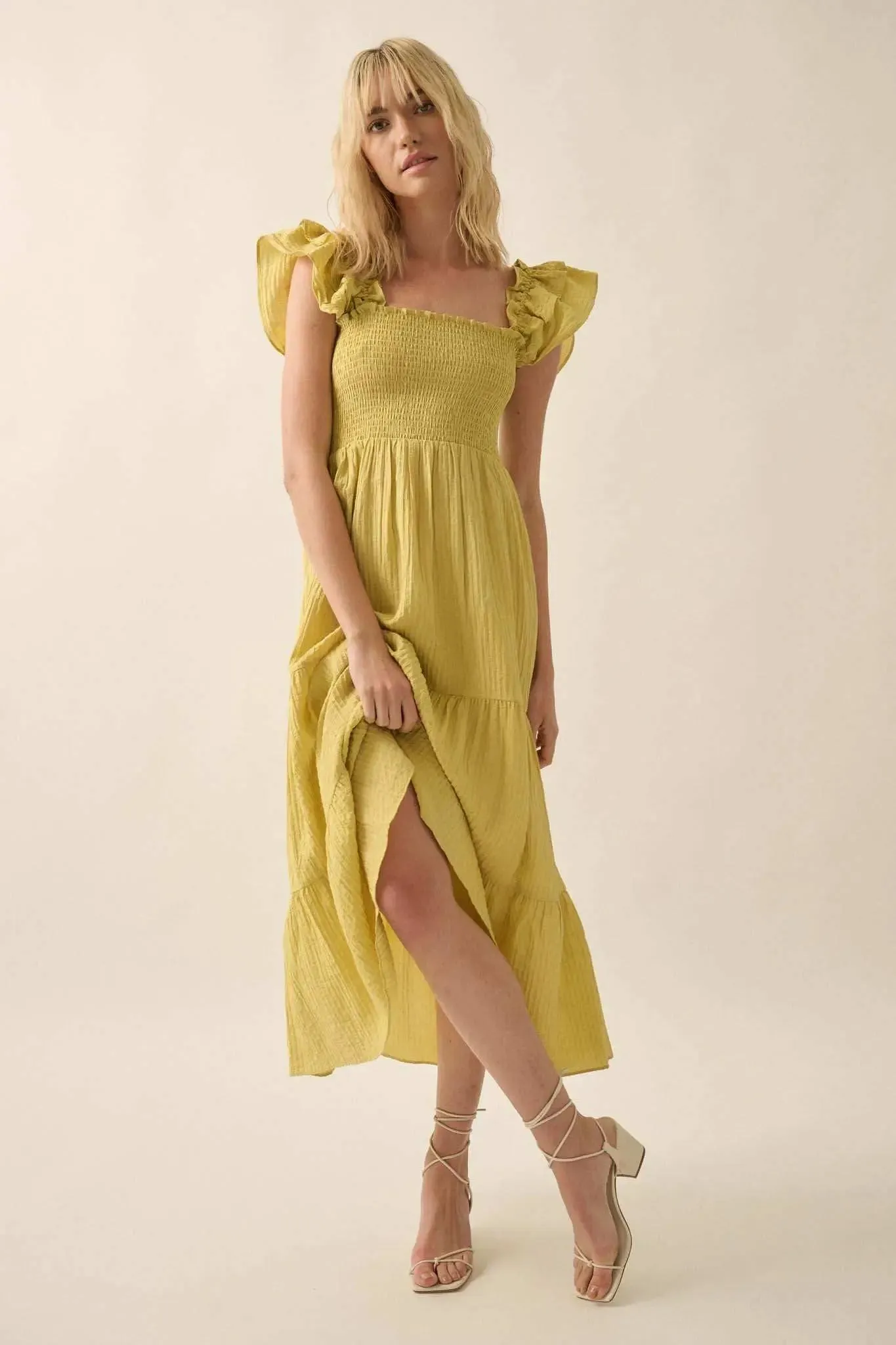 Spring Fling Textured Stripe Ruffle Midi Dress sold by Promesa product image thumbnail 5