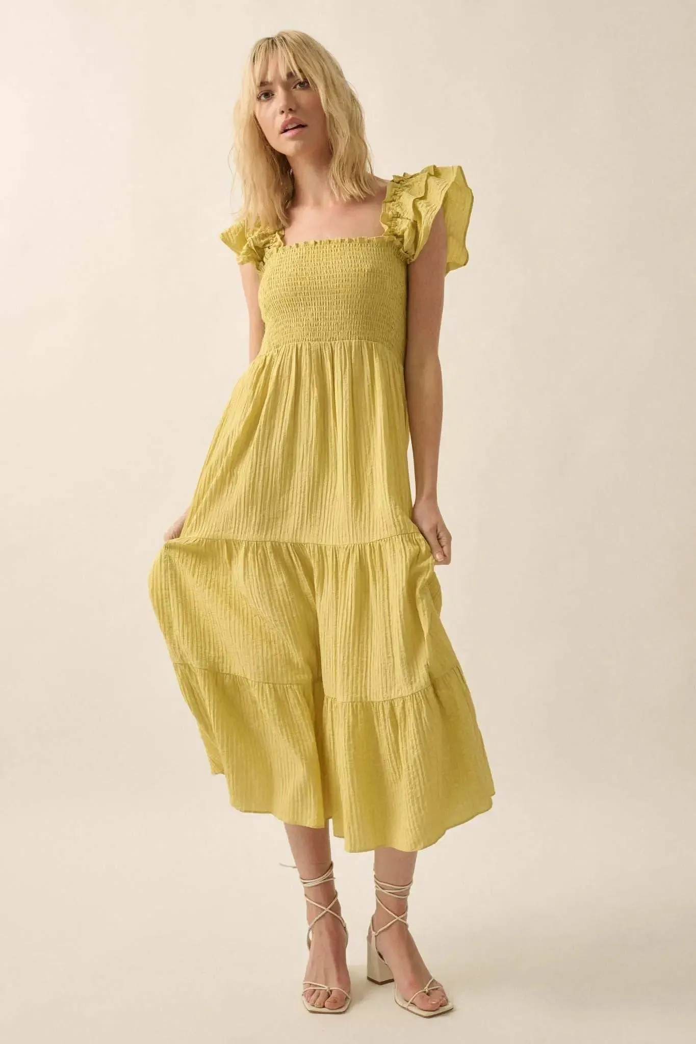 Spring Fling Textured Stripe Ruffle Midi Dress sold by Promesa product image thumbnail 3