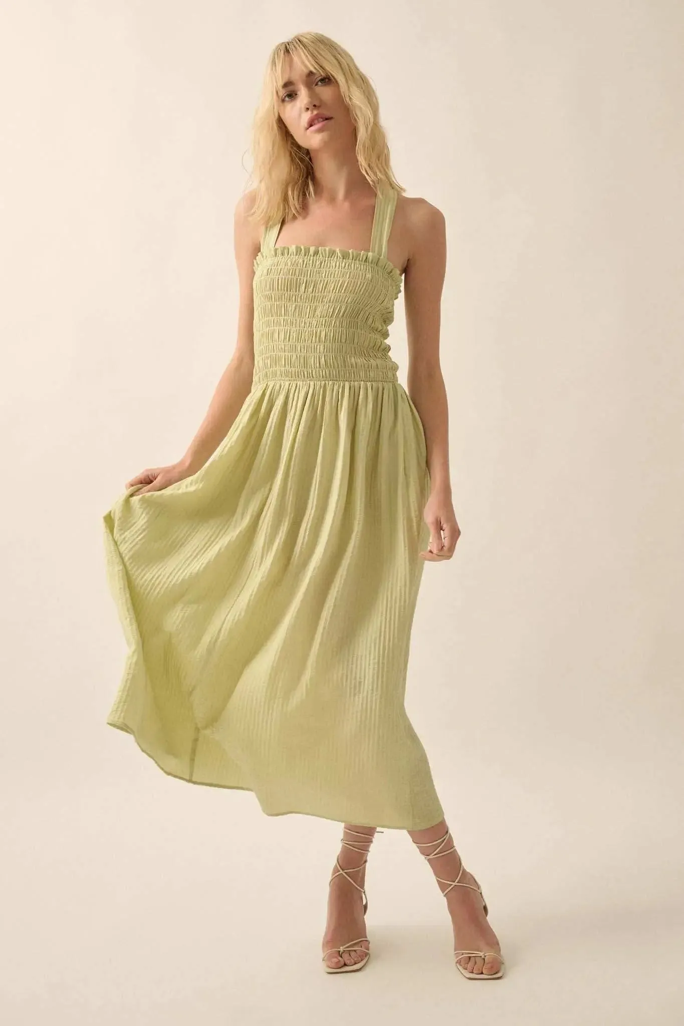 Summer Zing Textured Stripe Smocked Midi Dress sold by Promesa product image thumbnail 3