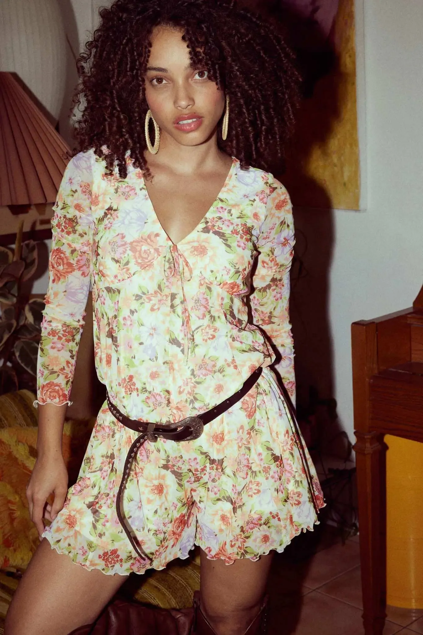 Growing Wild Floral-Print Mesh Long-Sleeve Romper sold by Promesa product image thumbnail 2