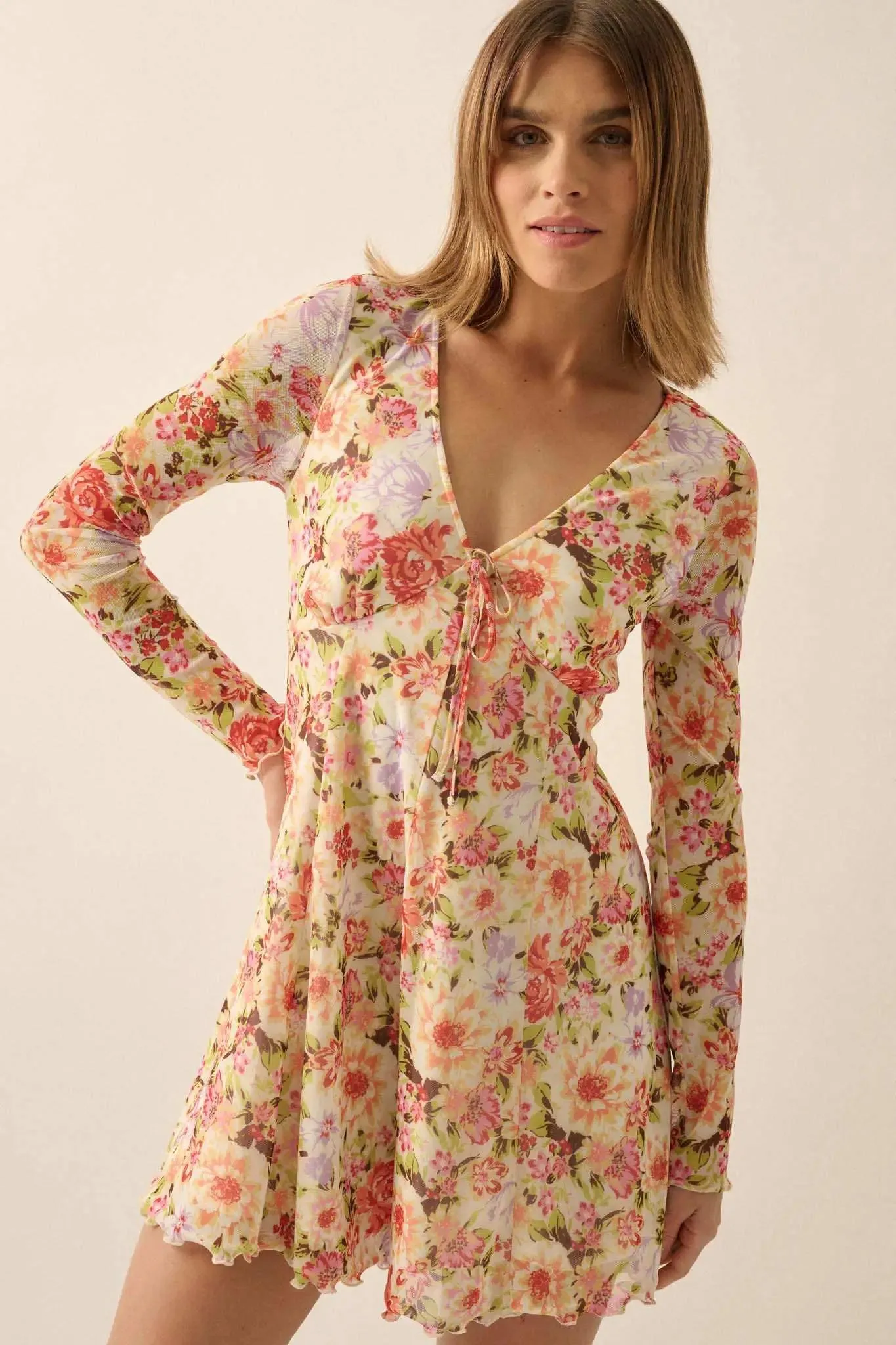 Growing Wild Floral-Print Mesh Long-Sleeve Romper sold by Promesa product image thumbnail 3