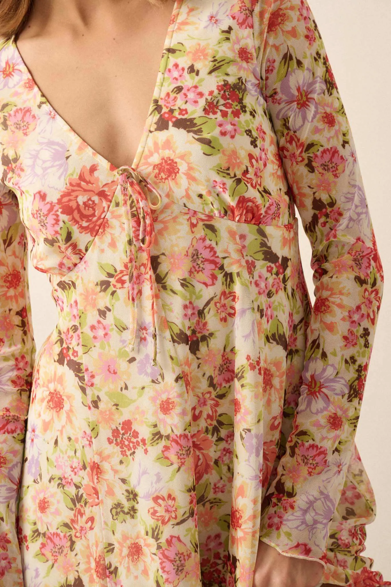 Growing Wild Floral-Print Mesh Long-Sleeve Romper sold by Promesa product image thumbnail 4