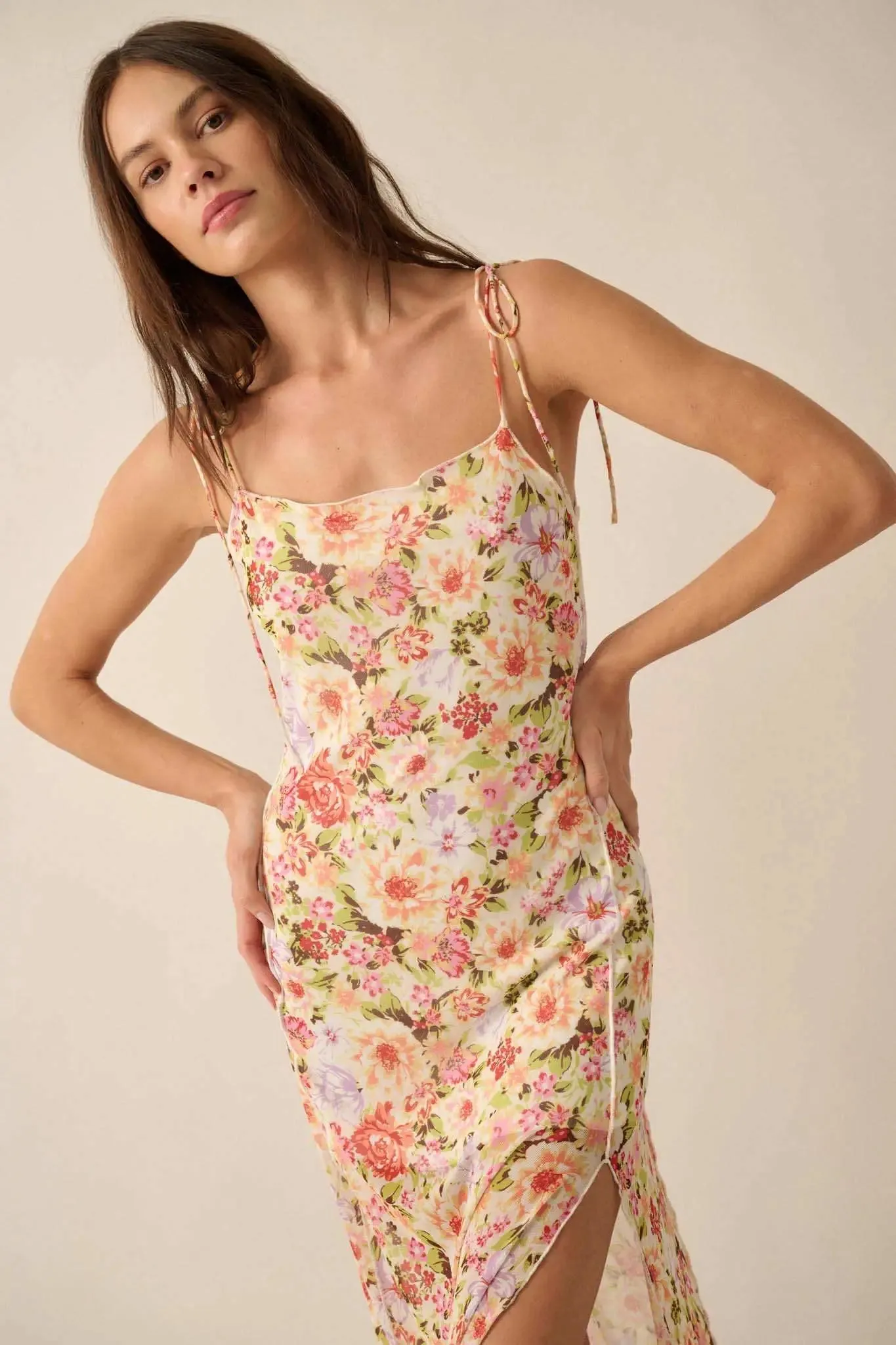 Garden Grown Floral-Print Mesh Midi Slip Dress sold by Promesa product image thumbnail 4