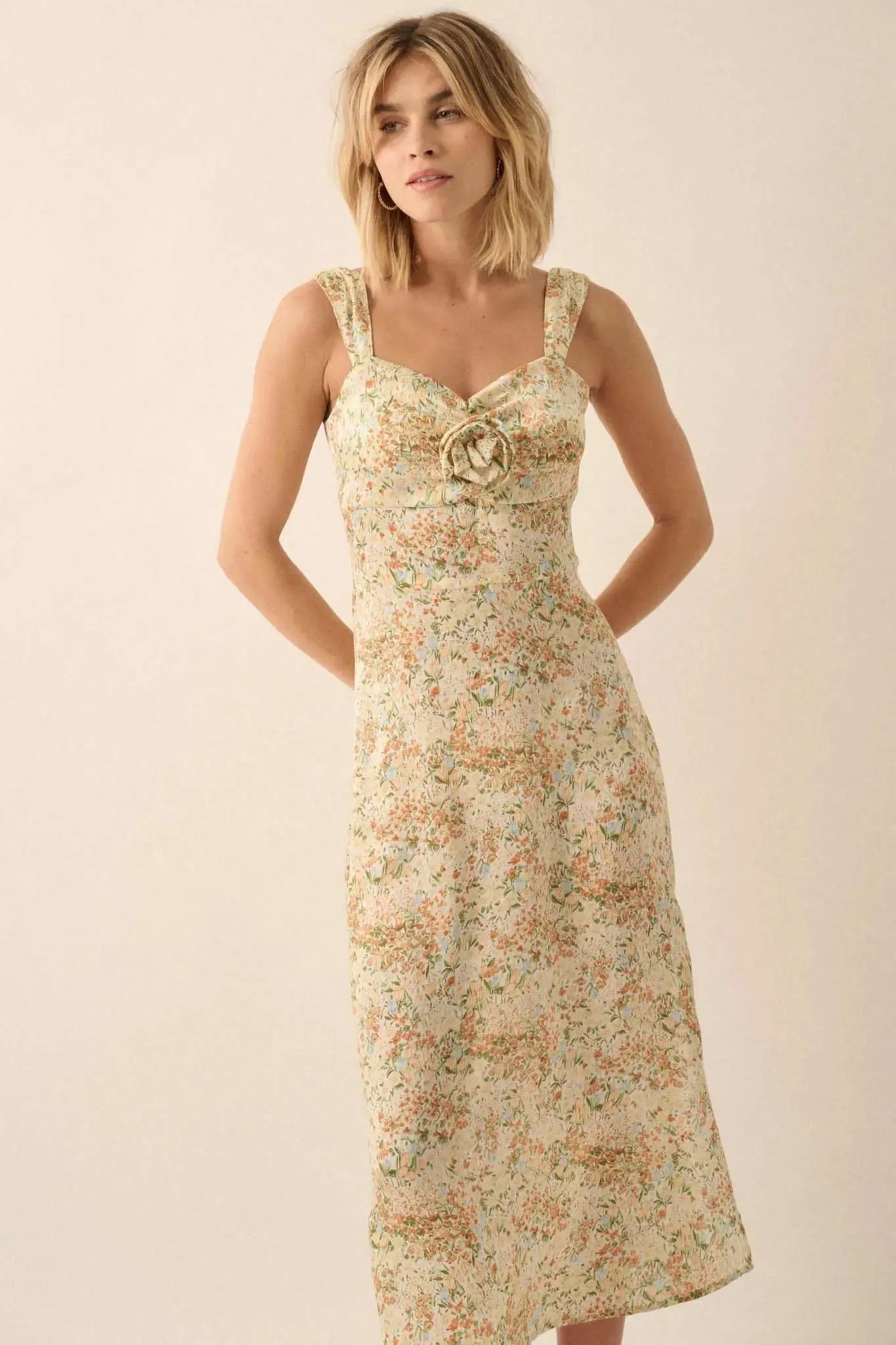 Spring Bloom Floral Crepe Rose-Bodice Midi Dress sold by Promesa product image thumbnail 5