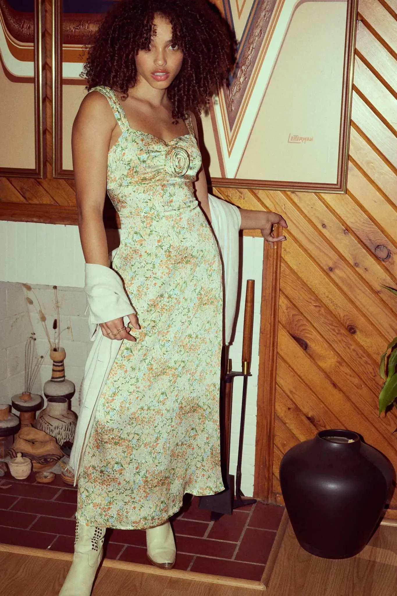 Spring Bloom Floral Crepe Rose-Bodice Midi Dress sold by Promesa