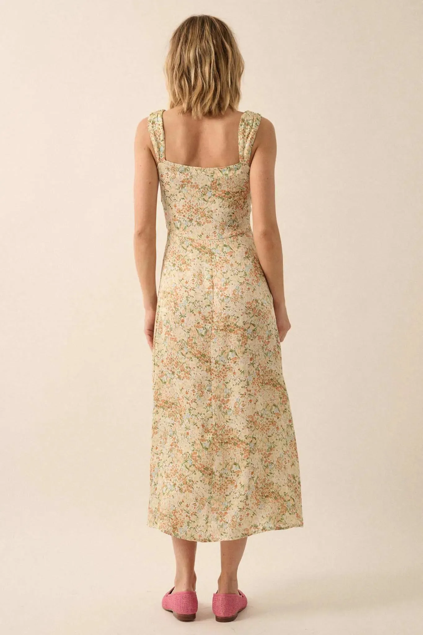Spring Bloom Floral Crepe Rose-Bodice Midi Dress sold by Promesa product image thumbnail 4