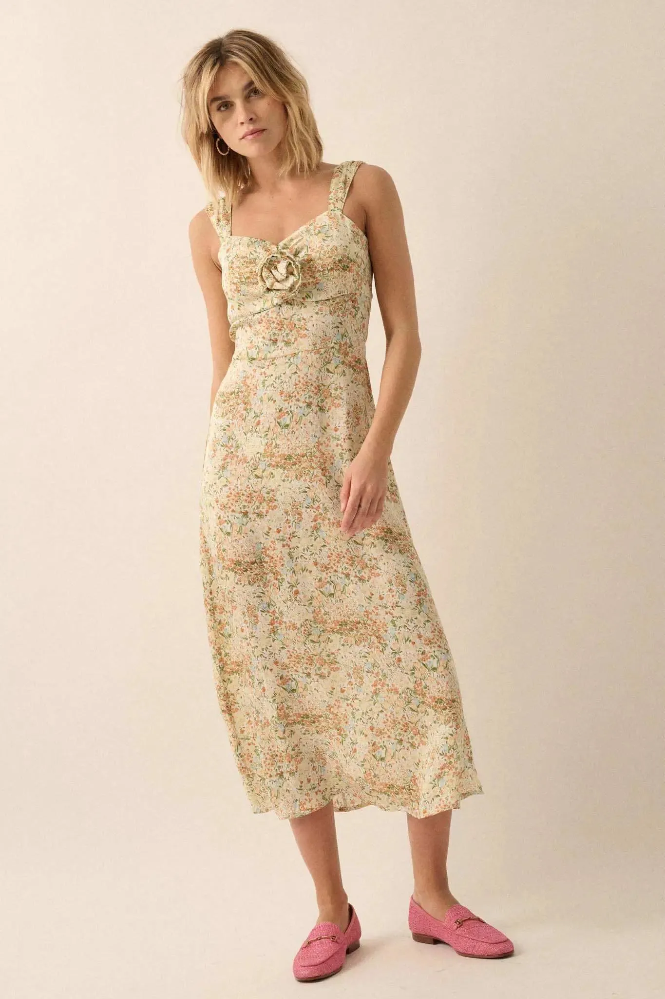 Spring Bloom Floral Crepe Rose-Bodice Midi Dress sold by Promesa product image thumbnail 3