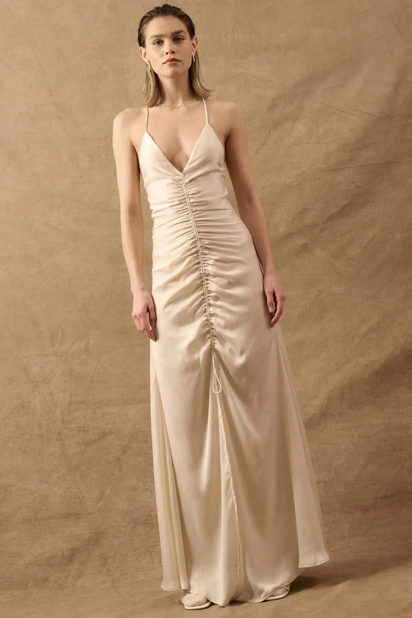 Gala Girl Textured Satin Drawstring Maxi Slip Dress sold by Promesa product image thumbnail 5