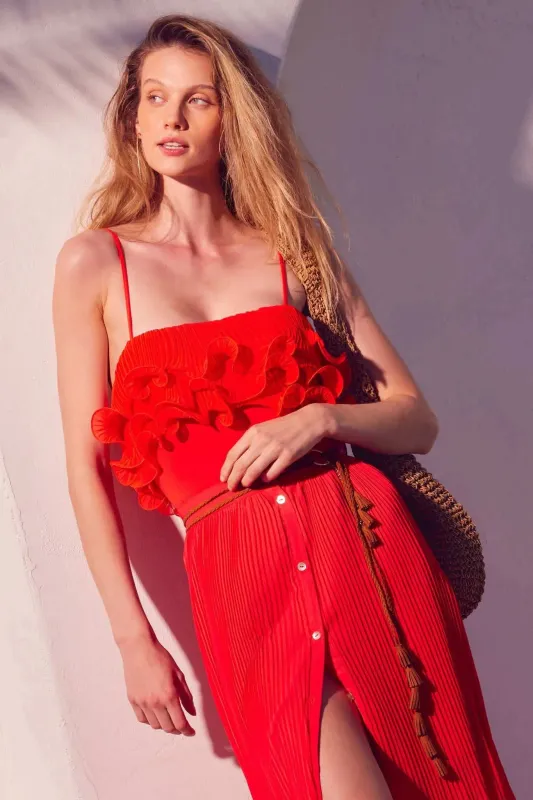 Frill It Up Pleated Ruffle Cami Bodysuit sold by Promesa