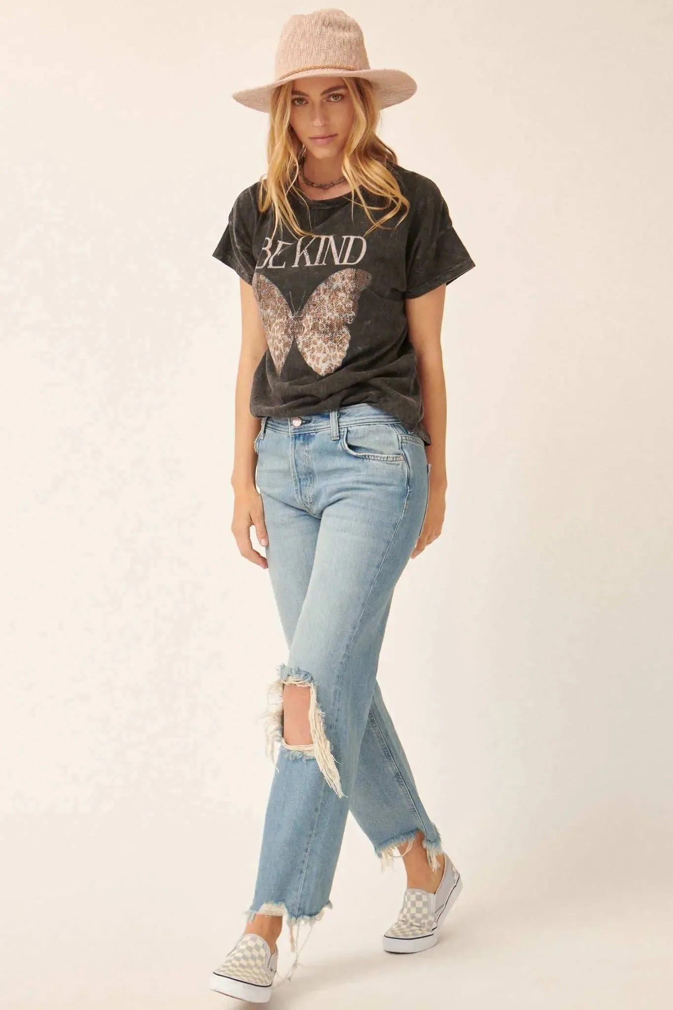 Be Kind Butterfly Vintage-Wash Graphic Tee sold by Promesa product image thumbnail 4