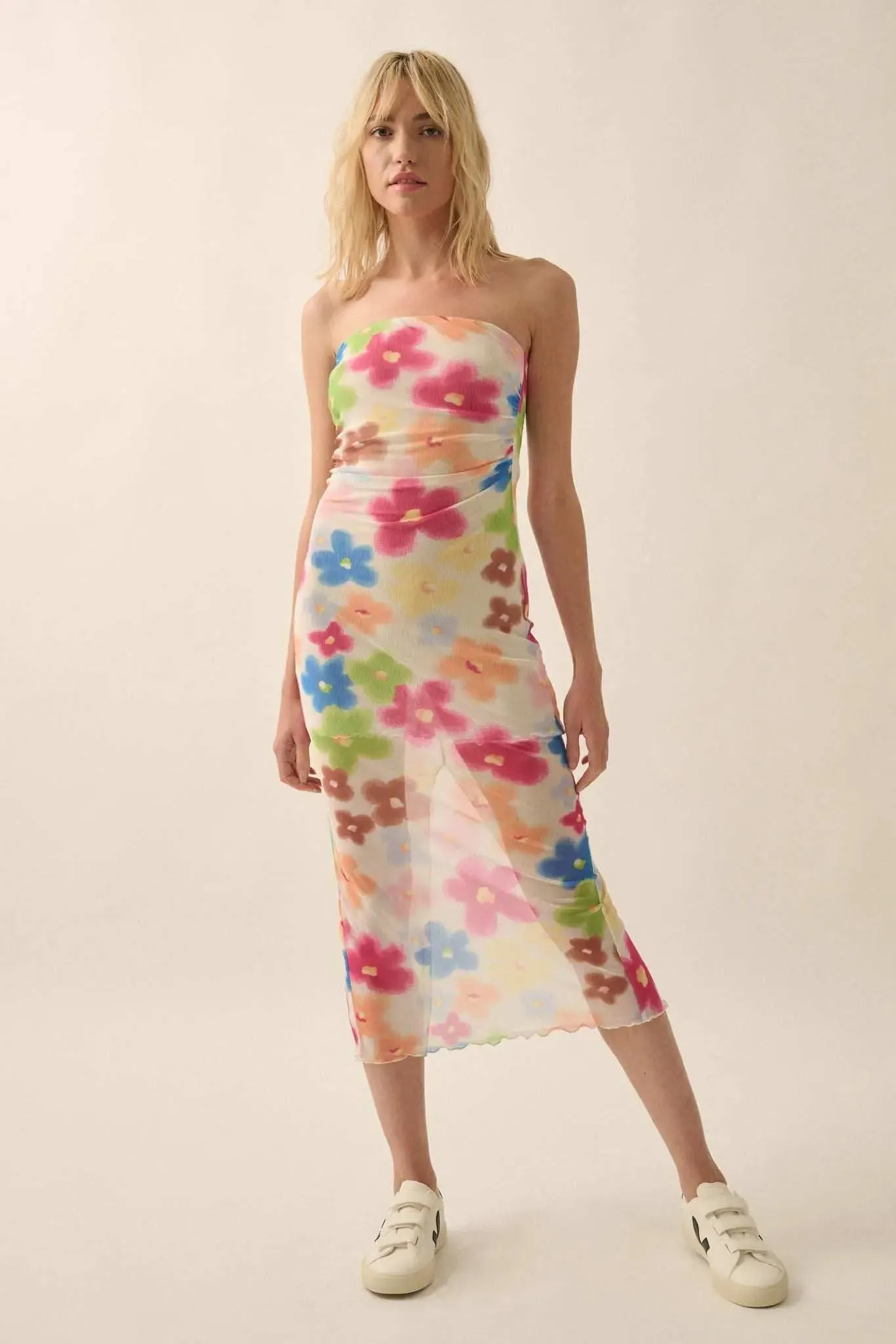 Flower Power Floral Mesh Strapless Midi Dress sold by Promesa product image thumbnail 3