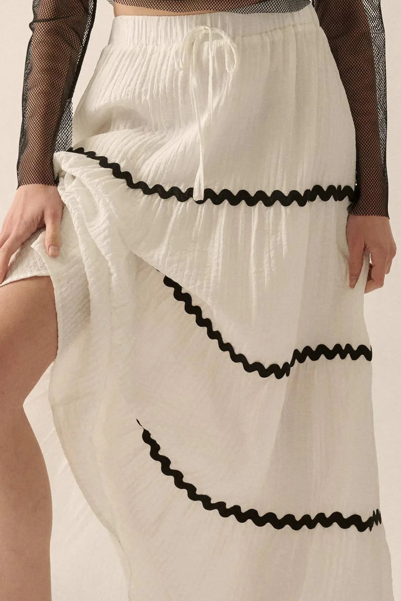 Blissful Breeze Rickrack-Trim Tiered Maxi Skirt sold by Promesa product image thumbnail 4