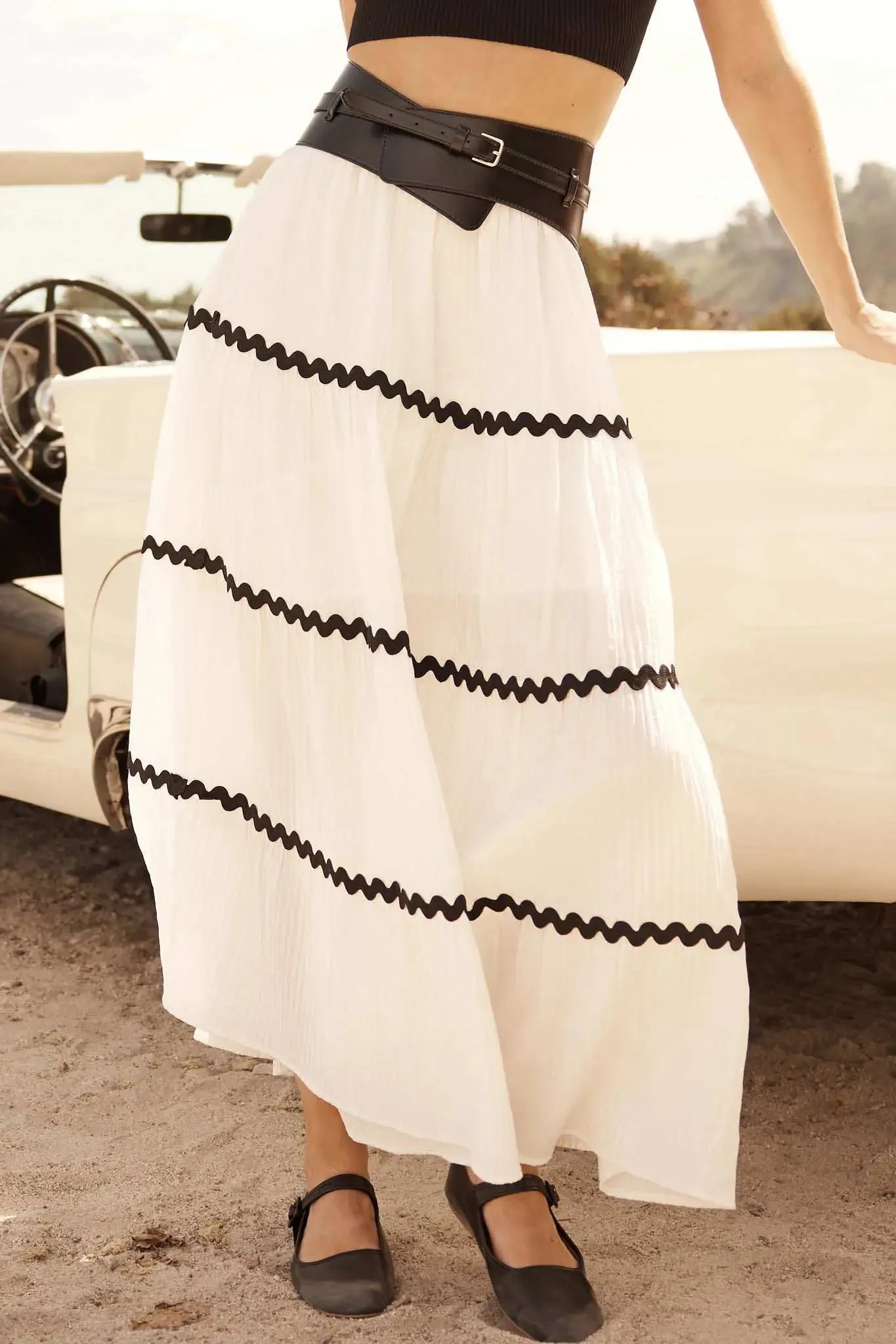 Blissful Breeze Rickrack-Trim Tiered Maxi Skirt sold by Promesa product image thumbnail 2