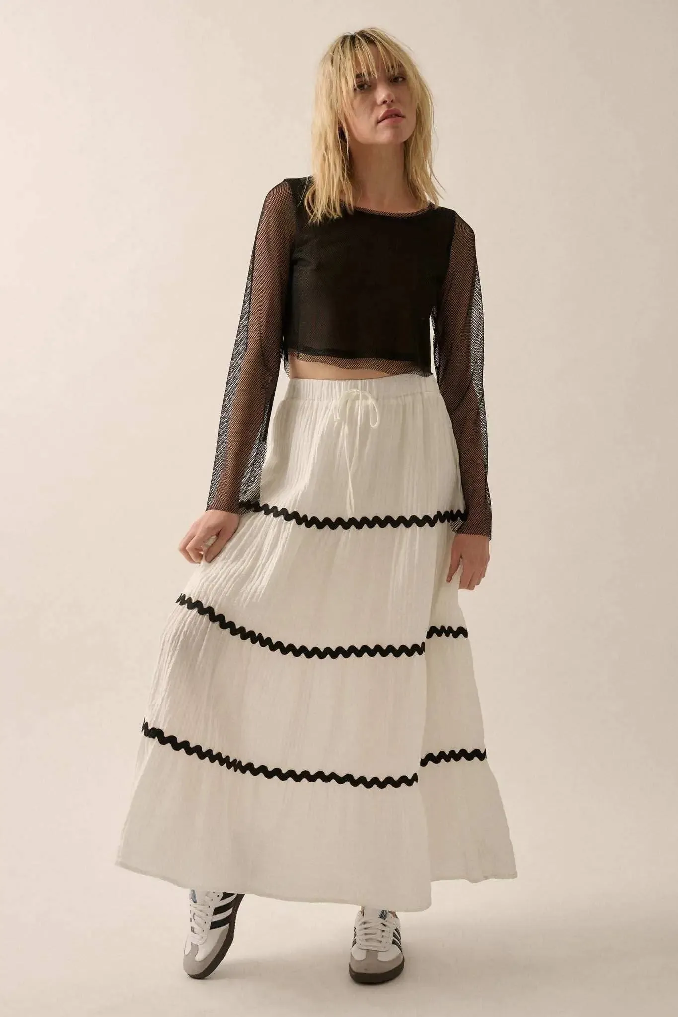 Blissful Breeze Rickrack-Trim Tiered Maxi Skirt sold by Promesa product image thumbnail 3