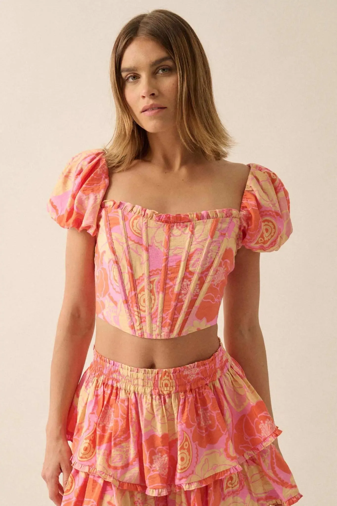 Sweet Sorbet Floral Paisley Puff-Sleeve Corset Top sold by Promesa product image thumbnail 3